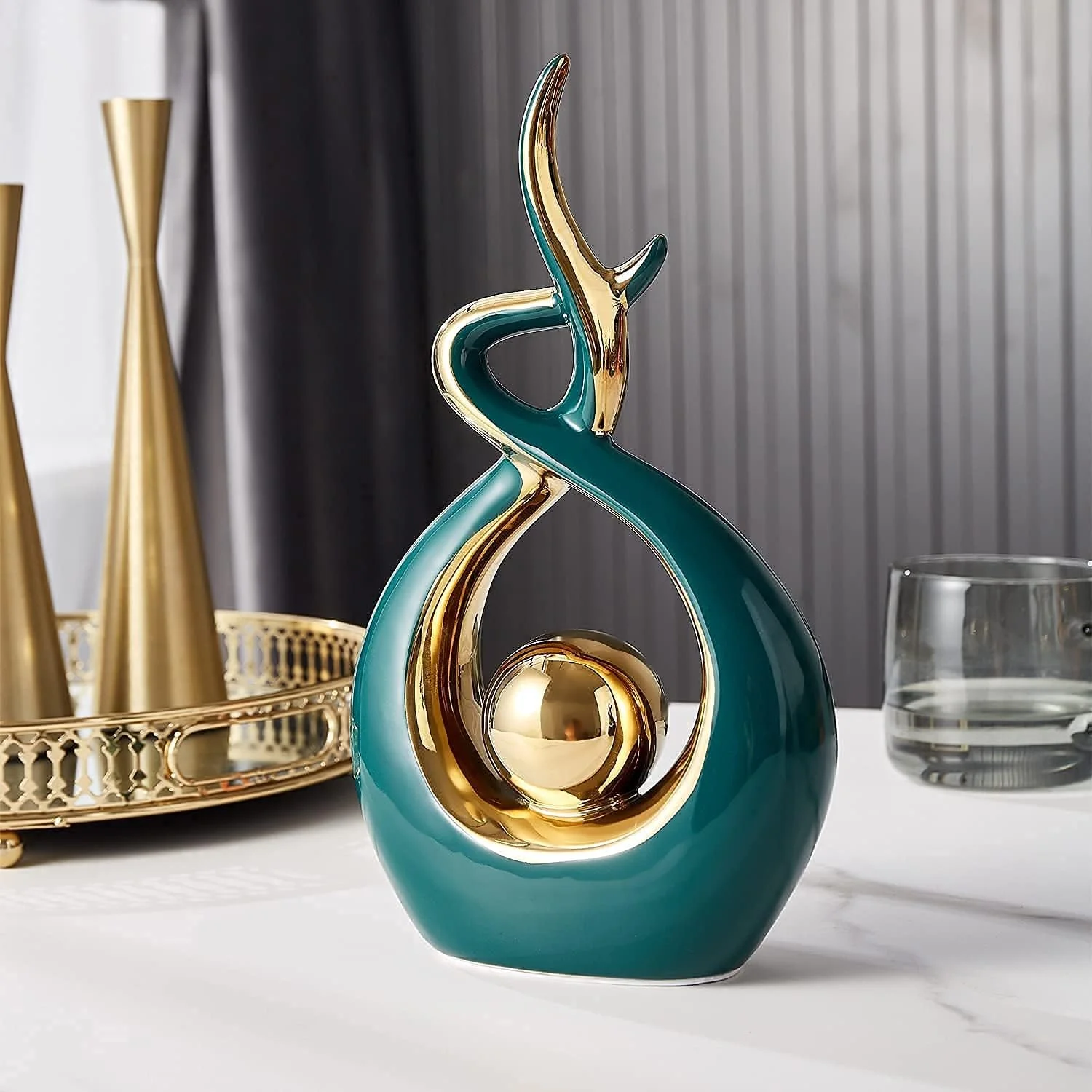 مجسمه سرامیکی هنر انتزاعی مدرن دکوراسیون منزل FJS، دکوری برای اتاق نشیمن، میز قهوه - ایده هدیه عالی ارتفاع 10.8 اینچ (سبز، کوچک) مجسمه سرامیکی هنر انتزاعی مدرن دکوراسیون منزل FJS، دکوری برای اتاق نشیمن، میز قهوه - ایده هدیه عالی ارتفاع 10.8 اینچ (سبز، کوچک)