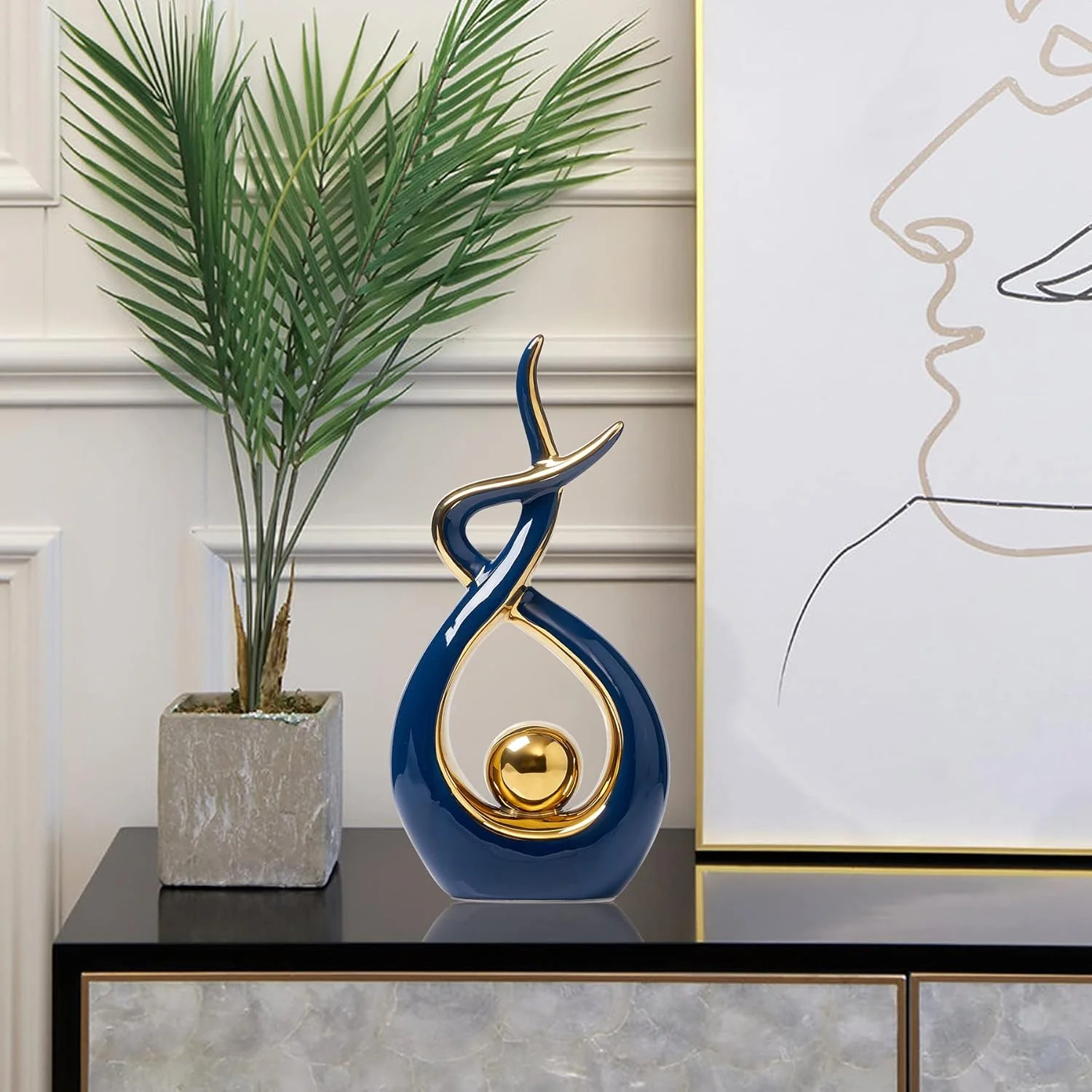 مجسمه سرامیکی هنری مدرن دکوراسیون منزل FJS، دکوری میز قهوه خوری، مجسمه تزئینی برای دکور اتاق نشیمن یا میز غذاخوری (آبی، بزرگ) مجسمه سرامیکی هنری مدرن دکوراسیون منزل FJS، دکوری میز قهوه خوری، مجسمه تزئینی برای دکور اتاق نشیمن یا میز غذاخوری (آبی، بزرگ)