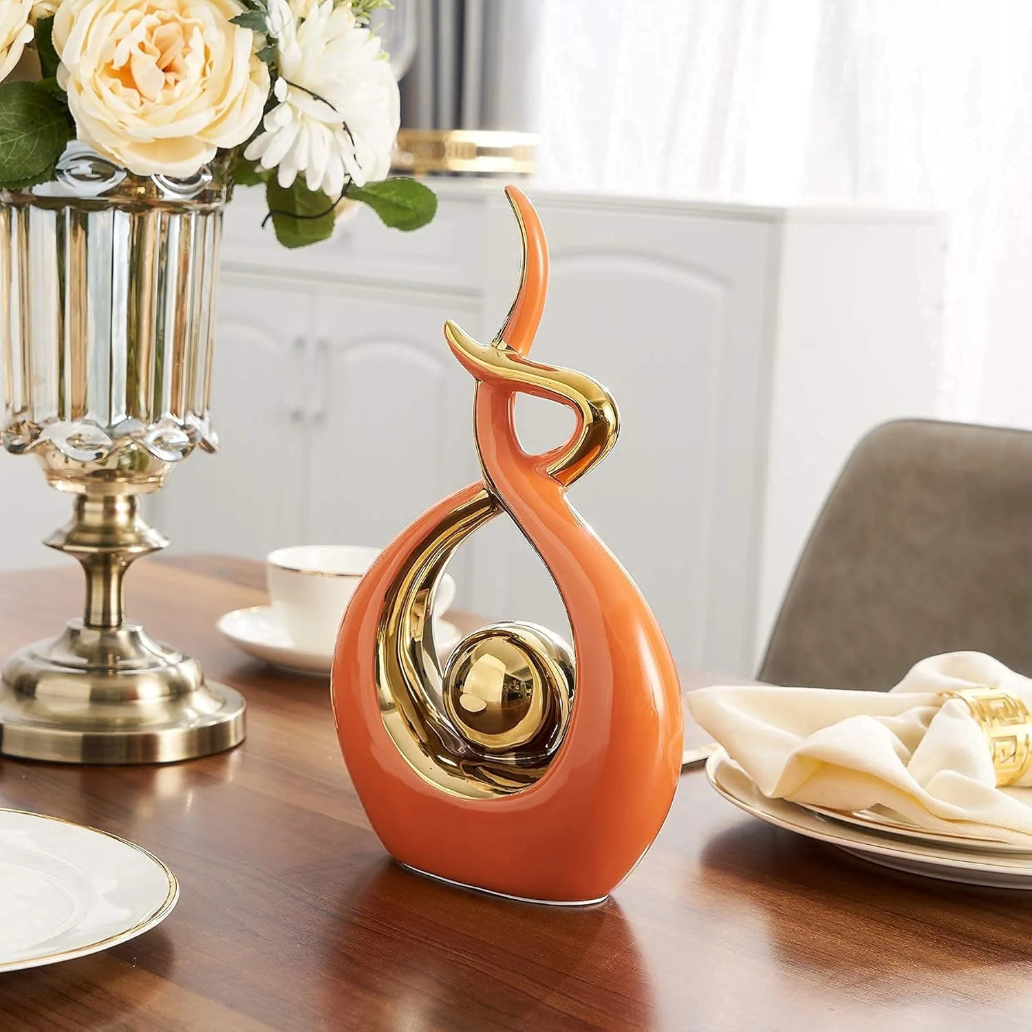 مجسمه سرامیکی هنری انتزاعی مدرن دکوراسیون منزل FJS، دکوری برای اتاق نشیمن، قطعه مرکزی میز قهوه - ایده هدیه عالی ارتفاع 27.4 سانتی متر (نارنجی، کوچک) مجسمه سرامیکی هنری انتزاعی مدرن دکوراسیون منزل FJS، دکوری برای اتاق نشیمن، قطعه مرکزی میز قهوه - ایده هدیه عالی ارتفاع 27.4 سانتی متر (نارنجی، کوچک)