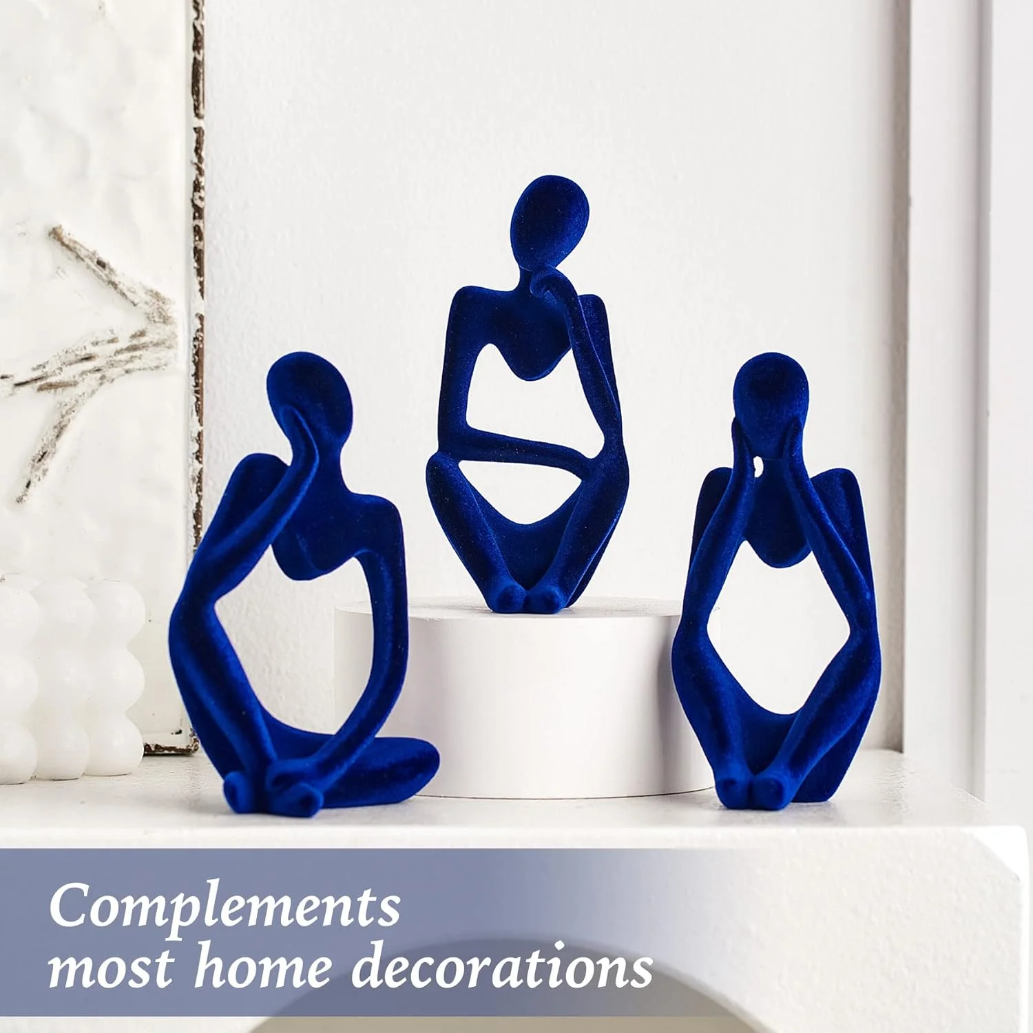 دکور اتاق نشیمن FJS: مجسمه متفکر مخملی، مجسمه هنری انتزاعی آبی تیره - مجموعه 3 عددی برای خانه، دفتر، قفسه، تزئین میز دکور اتاق نشیمن FJS: مجسمه متفکر مخملی، مجسمه هنری انتزاعی آبی تیره - مجموعه 3 عددی برای خانه، دفتر، قفسه، تزئین میز