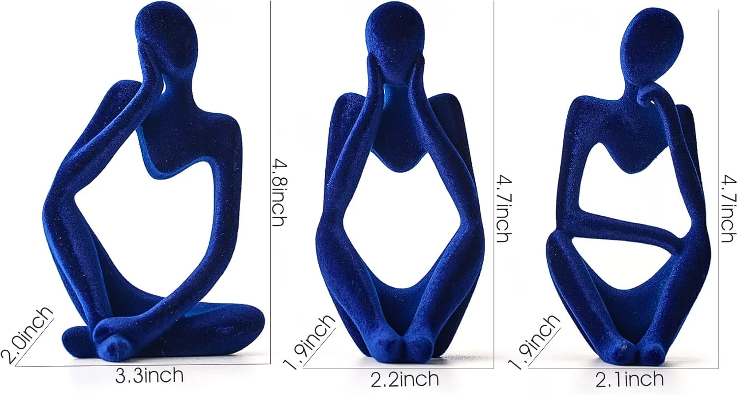 دکور اتاق نشیمن FJS: مجسمه متفکر مخملی، مجسمه هنری انتزاعی آبی تیره - مجموعه 3 عددی برای خانه، دفتر، قفسه، تزئین میز دکور اتاق نشیمن FJS: مجسمه متفکر مخملی، مجسمه هنری انتزاعی آبی تیره - مجموعه 3 عددی برای خانه، دفتر، قفسه، تزئین میز