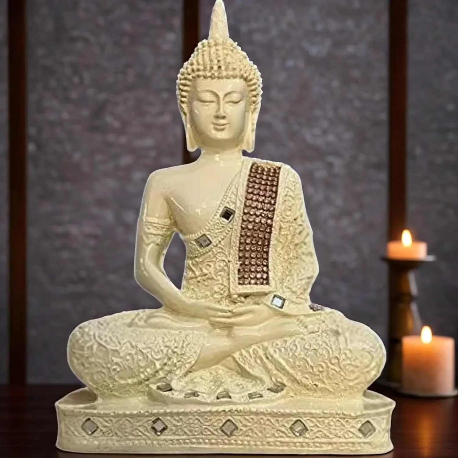 مجسمه تزئینی بودا نشسته از جنس پلی رزین، مناسب برای دکوراسیون منزل، هدیه - CRE-BS2-(00)، بژ مجسمه تزئینی بودا نشسته از جنس پلی رزین، مناسب برای دکوراسیون منزل، هدیه - CRE-BS2-(00)، بژ