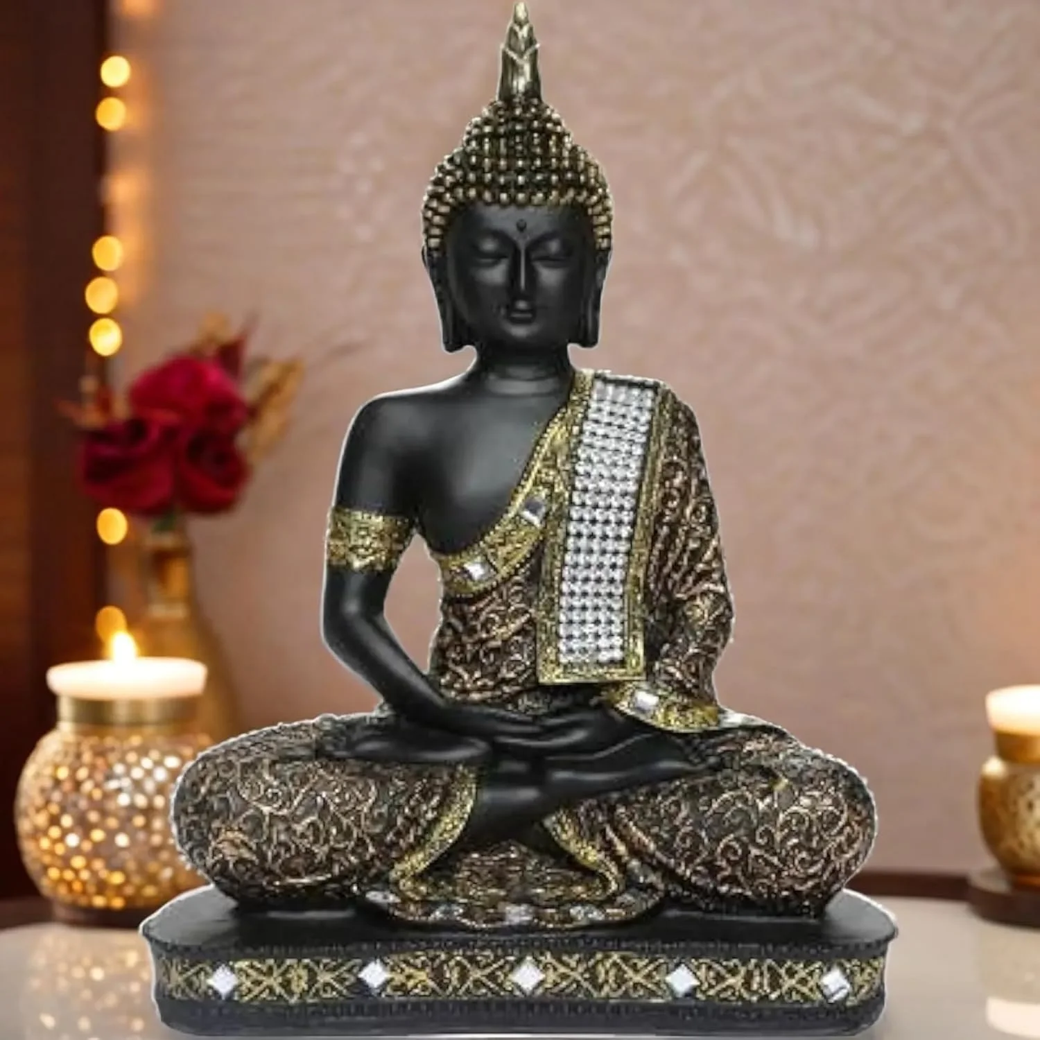 مجسمه تزئینی بودای نشسته از جنس پلی رزین گلوبال گربرز مناسب دکوراسیون منزل و هدیه - GOL6_BLK-BS2-(00)، مشکی