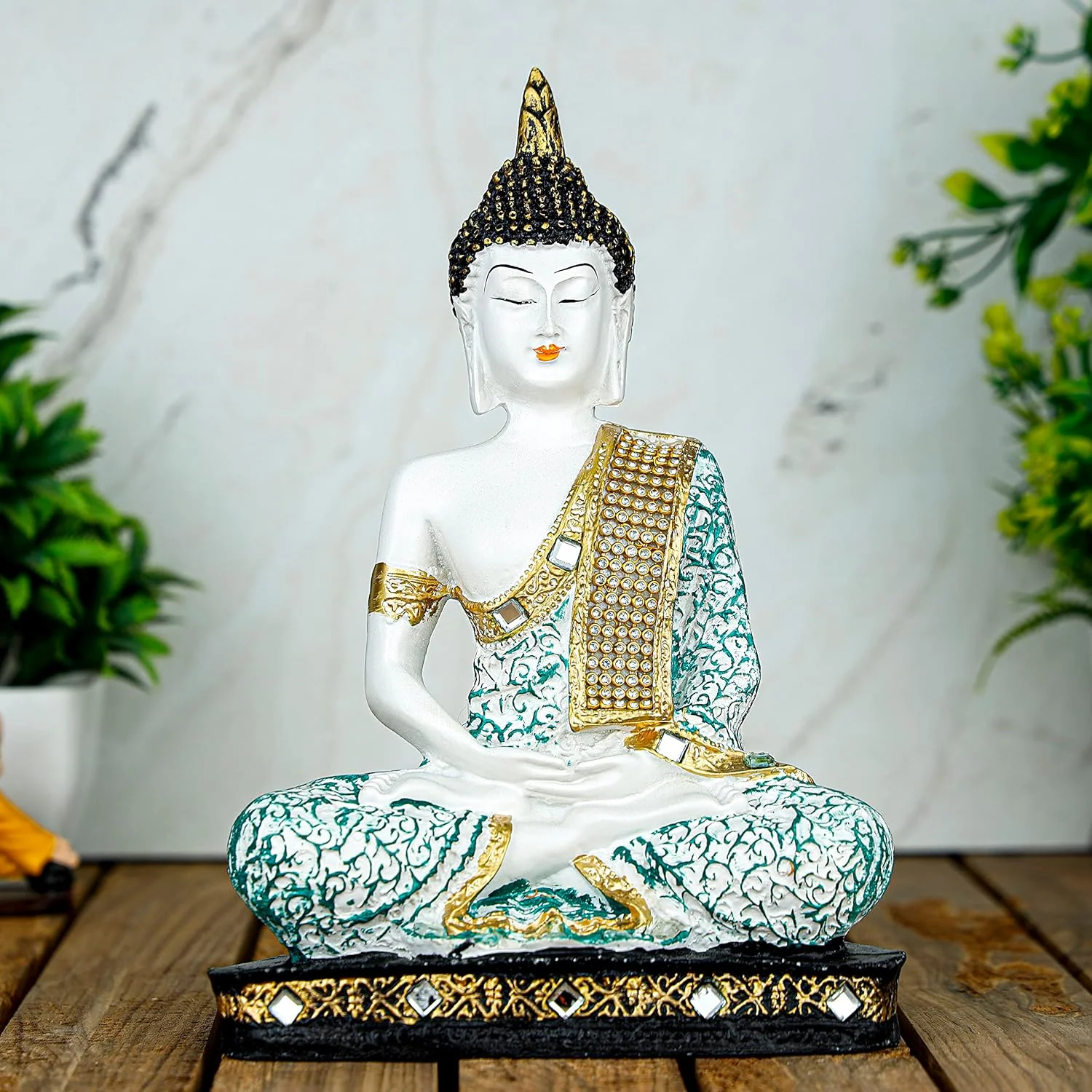 مجسمه بودای نشسته پلی رزین Global Grabbers، مناسب برای دکوراسیون منزل، هدیه - GRE1_WT-BS2-(00)، سبز