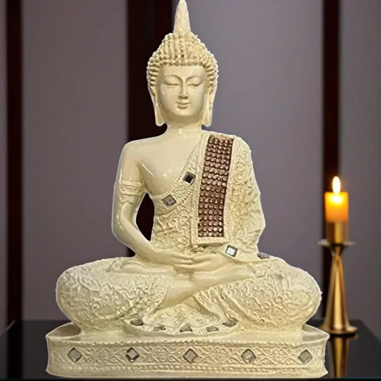 مجسمه تزئینی بودای نشسته از جنس پلی رزین برای دکوراسیون منزل، هدیه - CRE-BS2-(00)، بژ مجسمه تزئینی بودای نشسته از جنس پلی رزین برای دکوراسیون منزل، هدیه - CRE-BS2-(00)، بژ