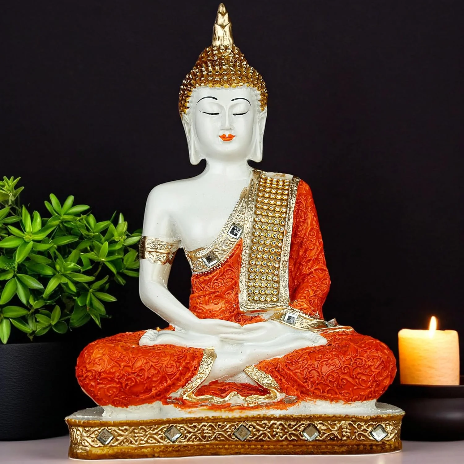 مجسمه تزئینی بودا نشسته از جنس پلی رزین، مناسب دکوراسیون منزل و هدیه - نارنجی مجسمه تزئینی بودا نشسته از جنس پلی رزین، مناسب دکوراسیون منزل و هدیه - نارنجی