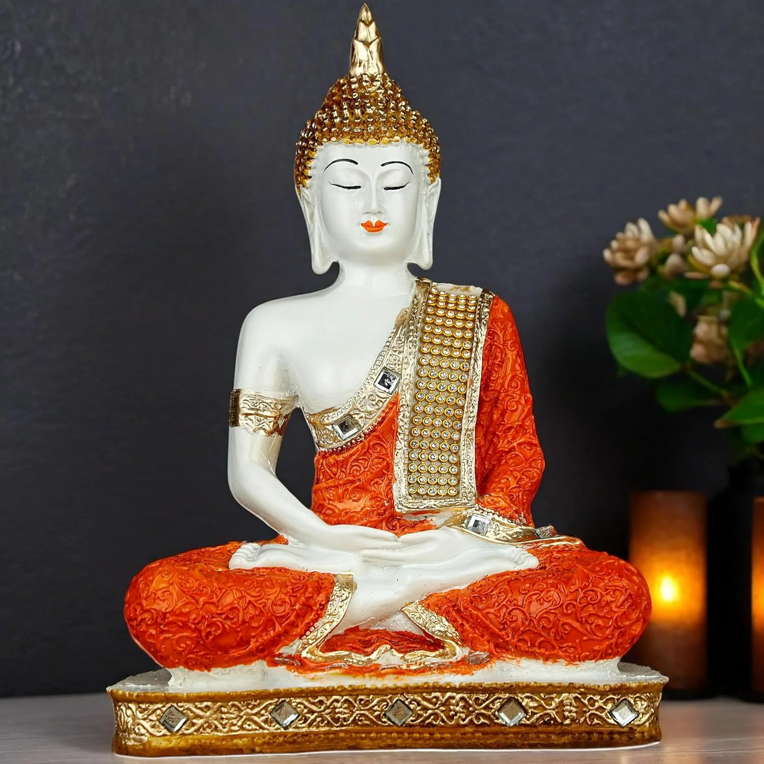 مجسمه تزئینی بودا نشسته از جنس پلی رزین، مناسب دکوراسیون منزل و هدیه - نارنجی مجسمه تزئینی بودا نشسته از جنس پلی رزین، مناسب دکوراسیون منزل و هدیه - نارنجی