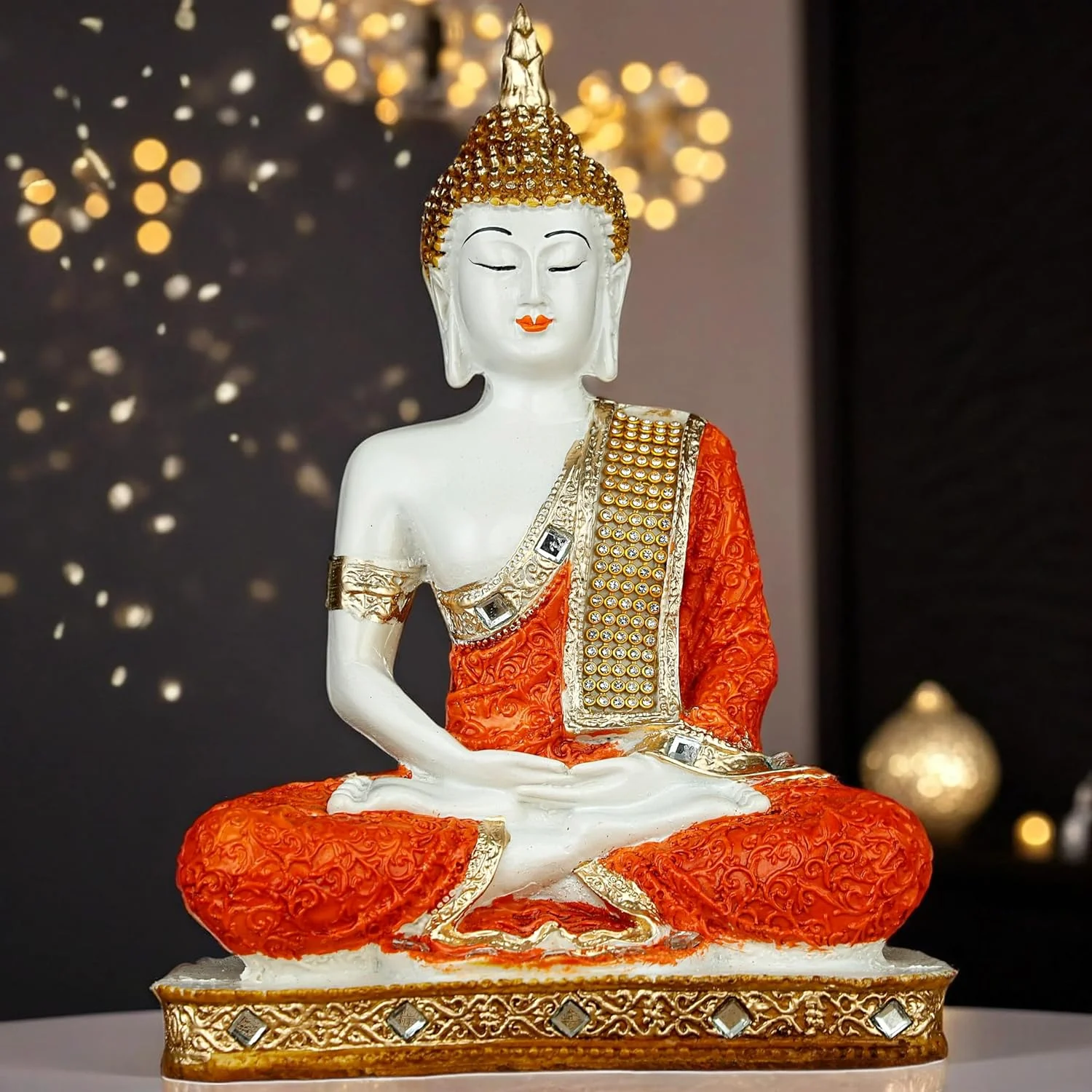 مجسمه تزئینی بودا نشسته از جنس پلی رزین، مناسب دکوراسیون منزل و هدیه - نارنجی مجسمه تزئینی بودا نشسته از جنس پلی رزین، مناسب دکوراسیون منزل و هدیه - نارنجی