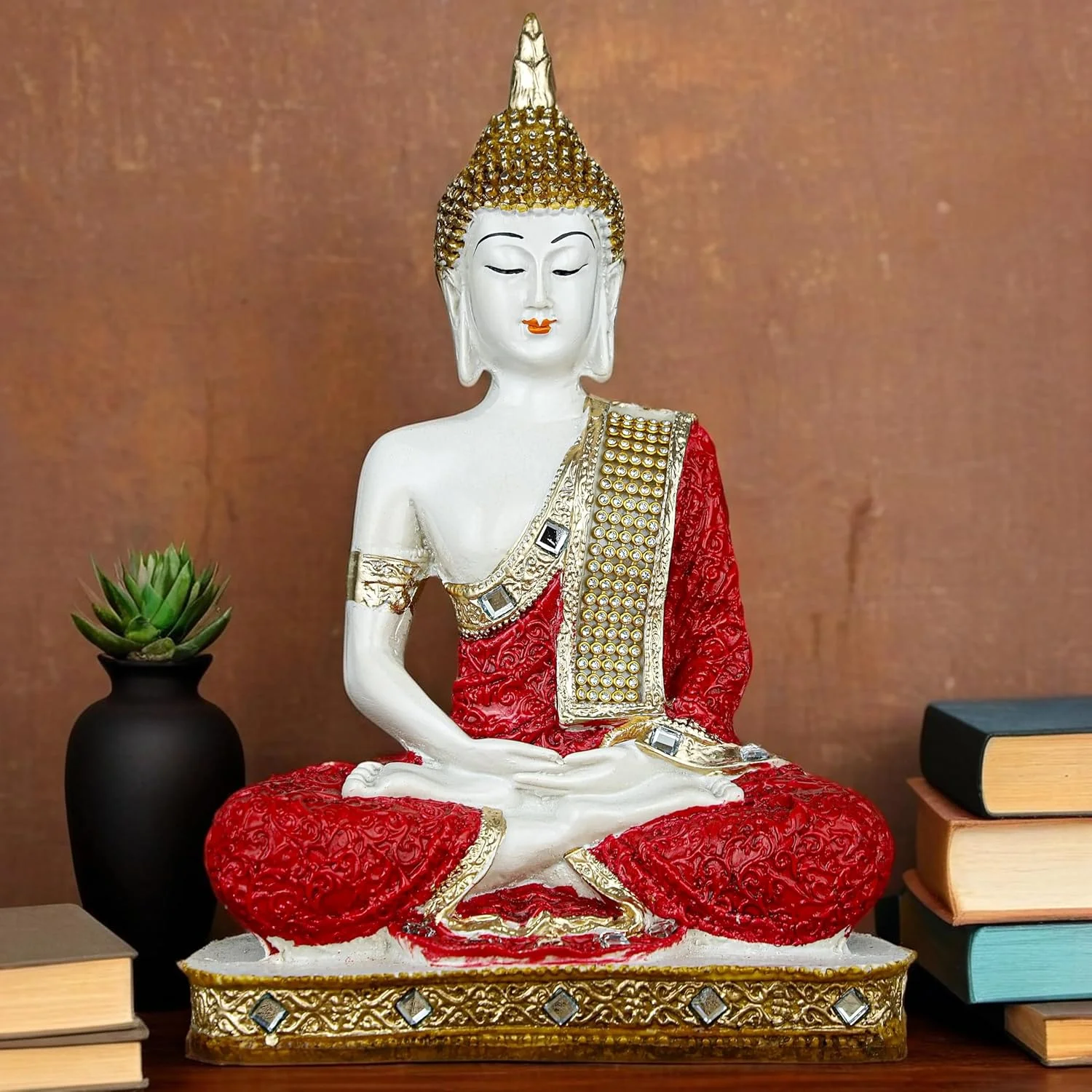مجسمه تزئینی بودای نشسته از جنس پلی رزین، مناسب برای دکوراسیون منزل و هدیه - RD_WT/GL-BS2-(00)، قرمز