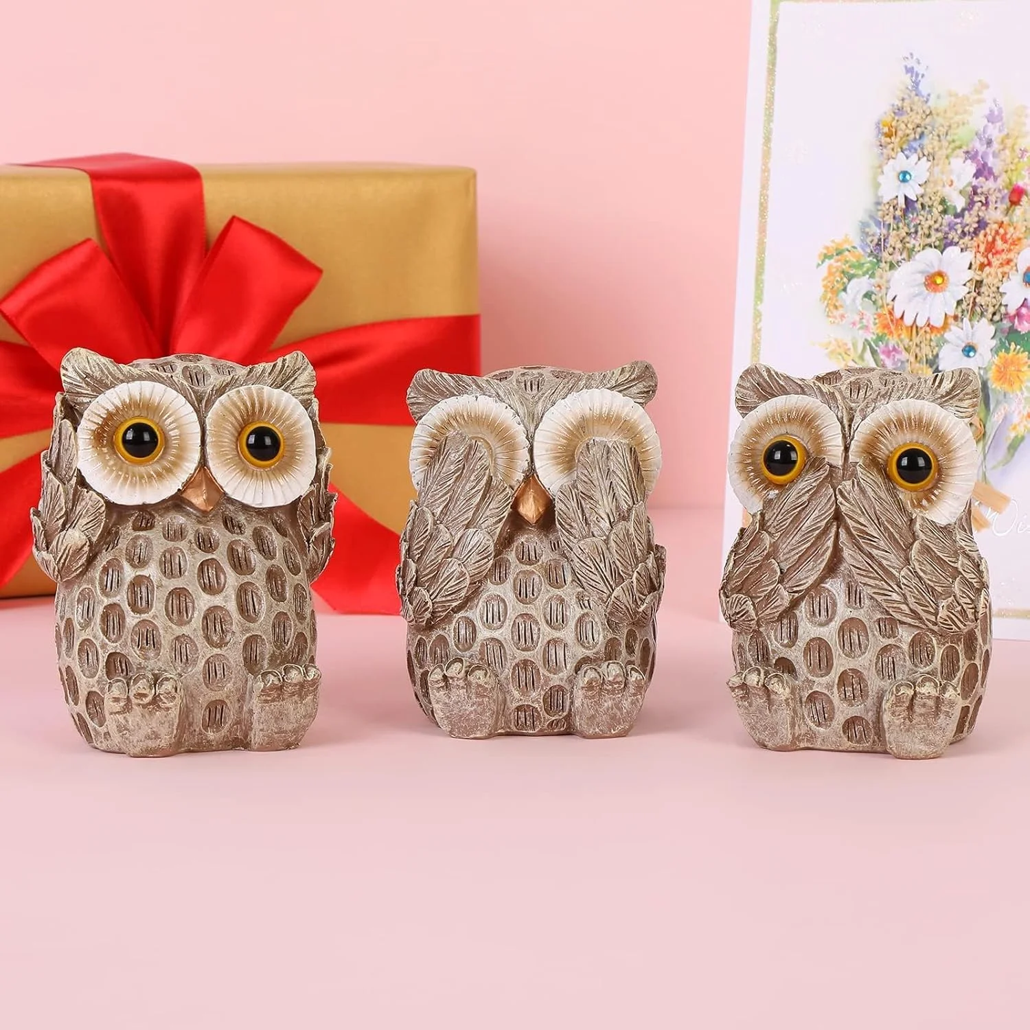 مجسمه های دکوری خانه KASTWAVE، مجسمه های جغد زیبا برای قفسه، اتاق نشیمن، اتاق خواب، میز کار، قفسه کتاب، مجسمه های حیوانات، وسایل تزئینی کوچک برای دوستداران پرندگان، بسته 3 عددی