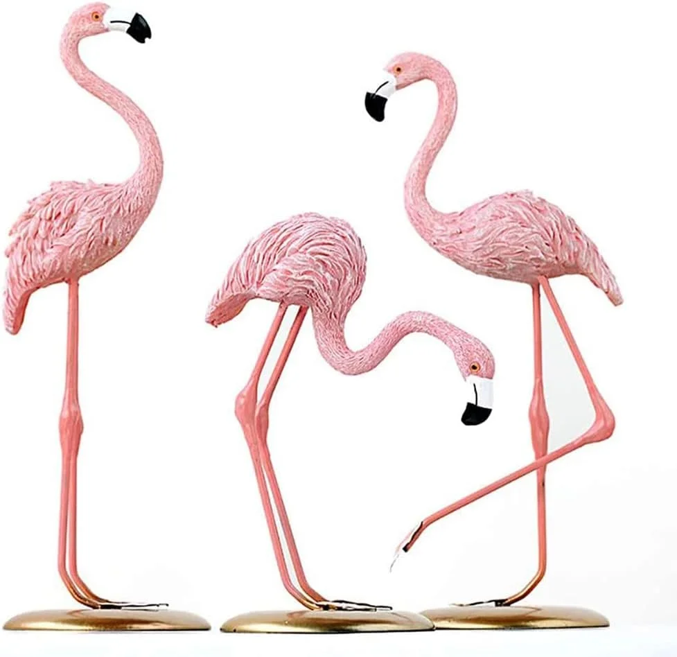 مجسمه رزینی KASTWAVE، تزیین میز، مجسمه تزئینی، لوازم جانبی دکوراسیون منزل، مجسمه پرندگان فلامینگو صورتی برای اتاق نشیمن، هدایای مجسمه سازی برای دوستان (مجموعه 3 عددی)