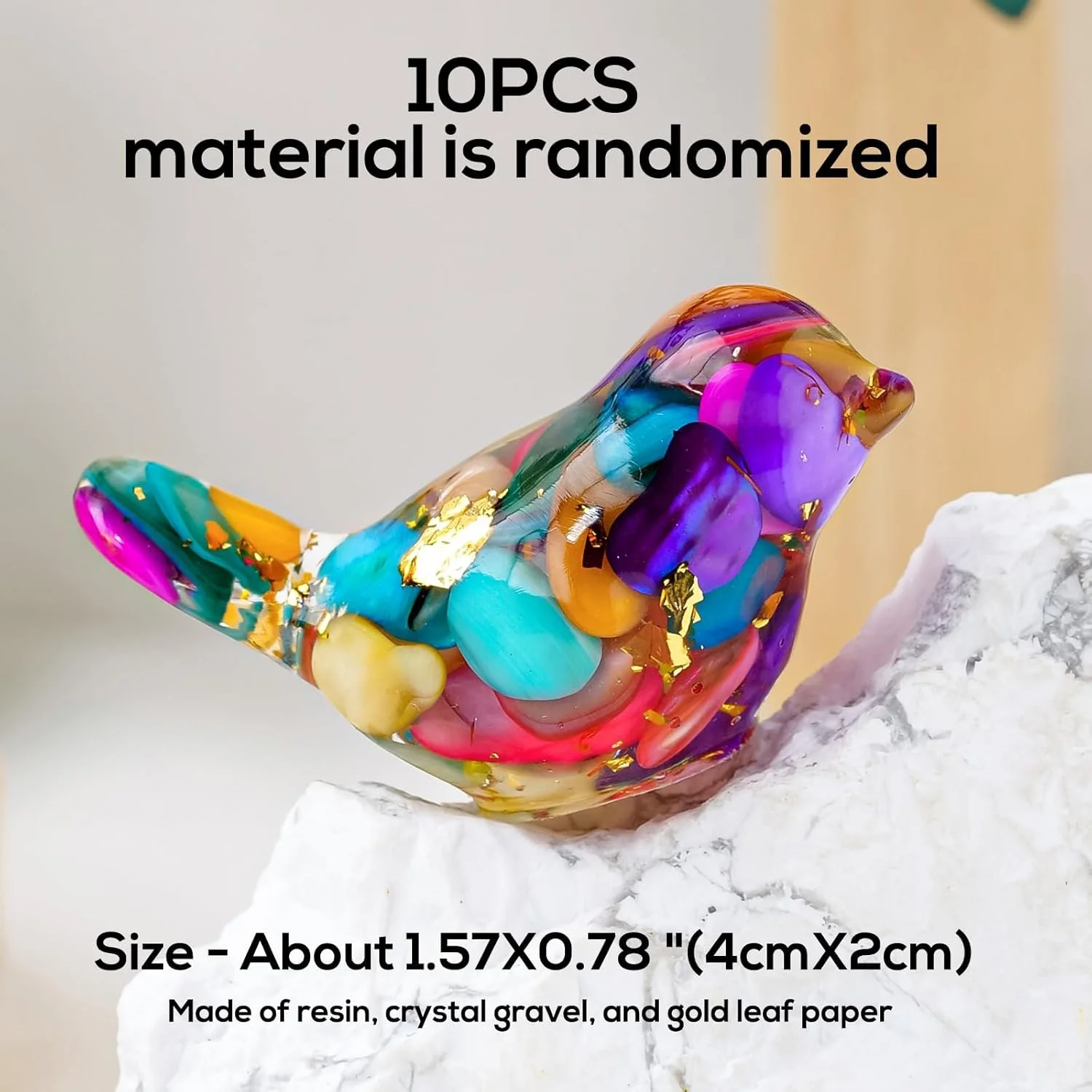 مجسمه های پرنده کریستالی تزویق، 10 عدد مجسمه های مینیاتوری حیوانات رزینی تزئینی، پرندگان سنگریزه ای مجسمه های حیوانات کریستالی برای دکوراسیون منزل، هدایای پرنده منحصر به فرد