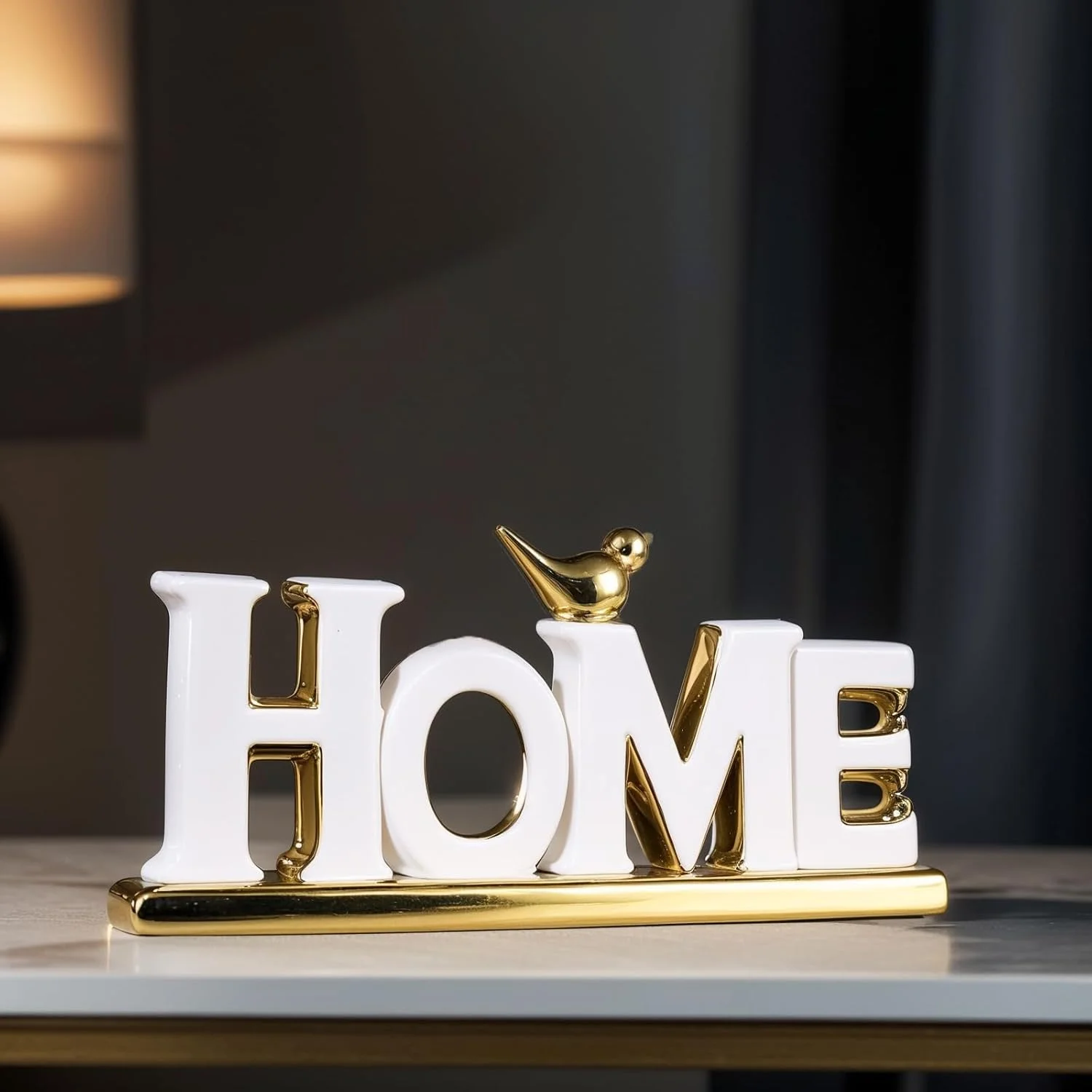 مجسمه تزئینی طرح خانه تزویق، دکوری فلزی سرامیکی طلایی و سفید، مناسب شلف، کتابخانه بوهو، مجسمه طلایی انتزاعی، برای دکور اتاق نشیمن، اتاق خواب، دکور رومیزی