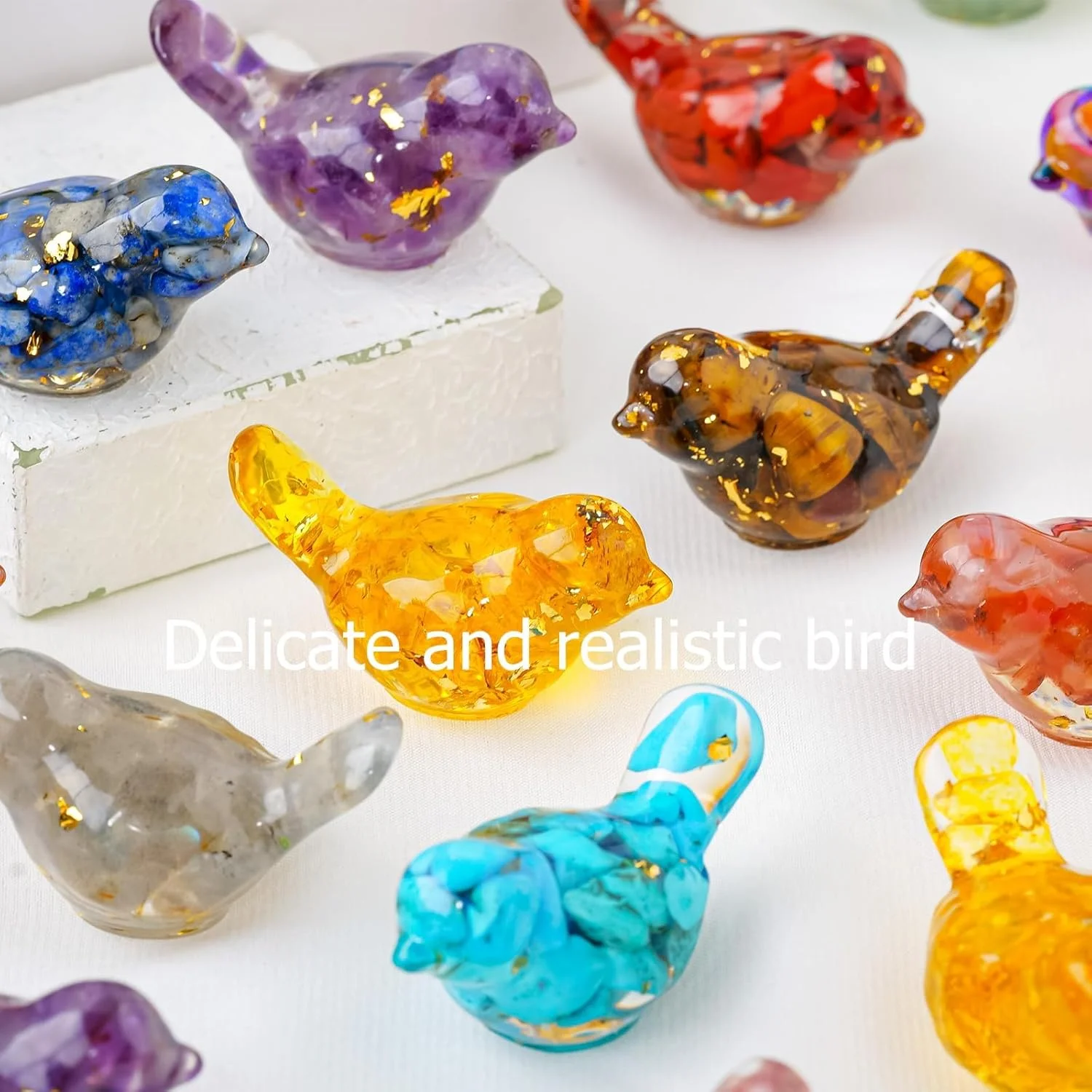 مجسمه های پرنده کریستالی تزویق، 10 عدد مجسمه های مینیاتوری حیوانات رزینی تزئینی، پرندگان سنگریزه ای مجسمه های حیوانات کریستالی برای دکوراسیون منزل، هدایای پرنده منحصر به فرد