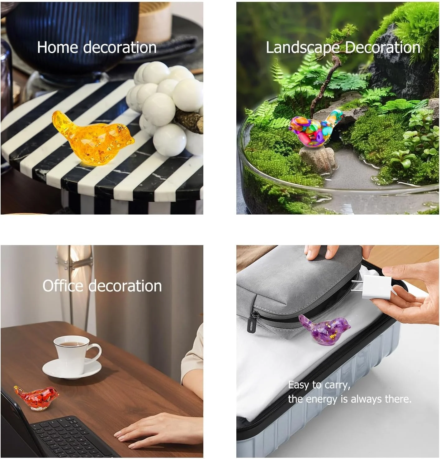 مجسمه های پرنده کریستالی تزویق، 10 عدد مجسمه های مینیاتوری حیوانات رزینی تزئینی، پرندگان سنگریزه ای مجسمه های حیوانات کریستالی برای دکوراسیون منزل، هدایای پرنده منحصر به فرد