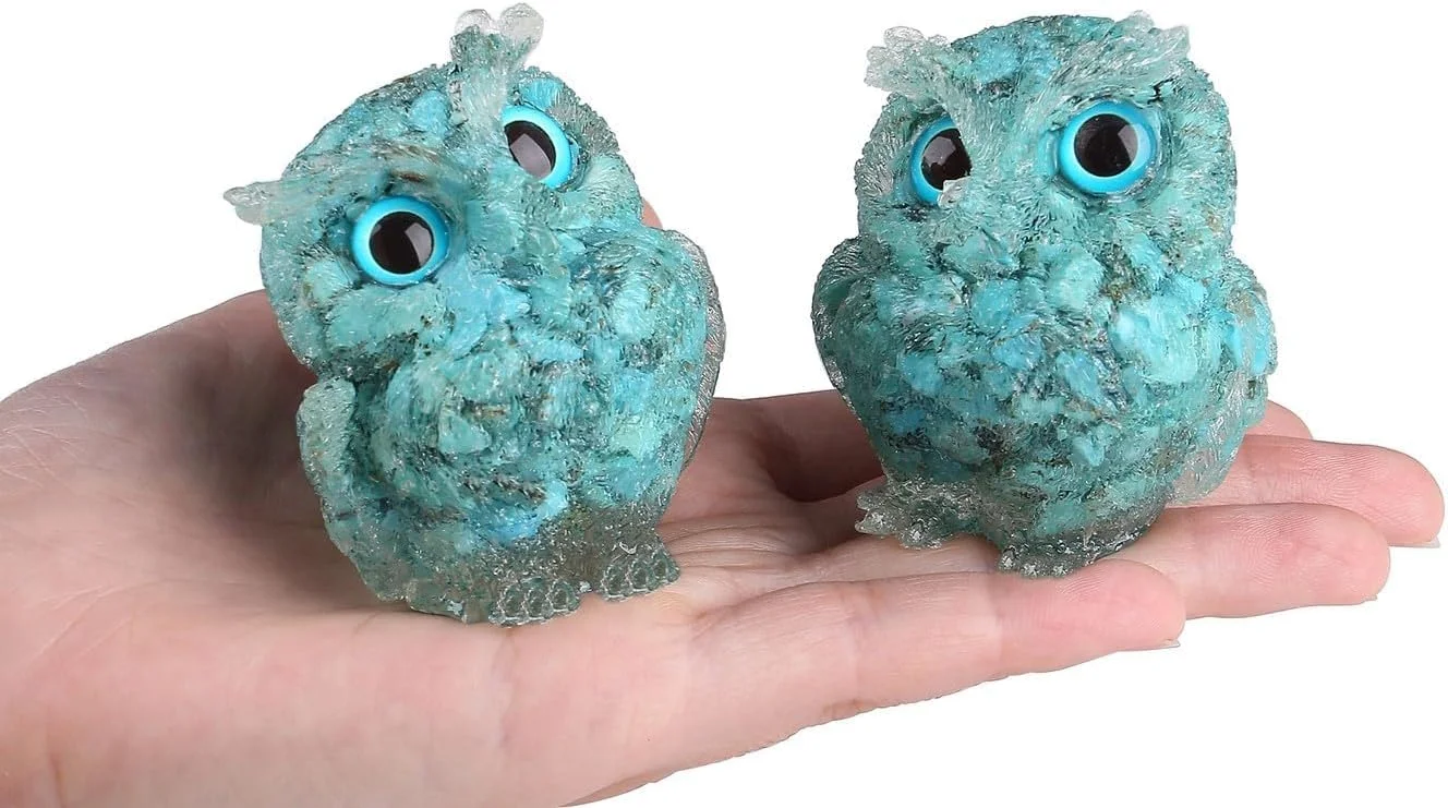 مجسمه جغد تزویق، کریستال شفابخش طبیعی، مجسمه جیبی جغد حیوانات زیبا، سنگ قیمتی انرژی معنوی ریکی، هدیه دکوری میز اتاق کار منزل، برای زنان و مردان