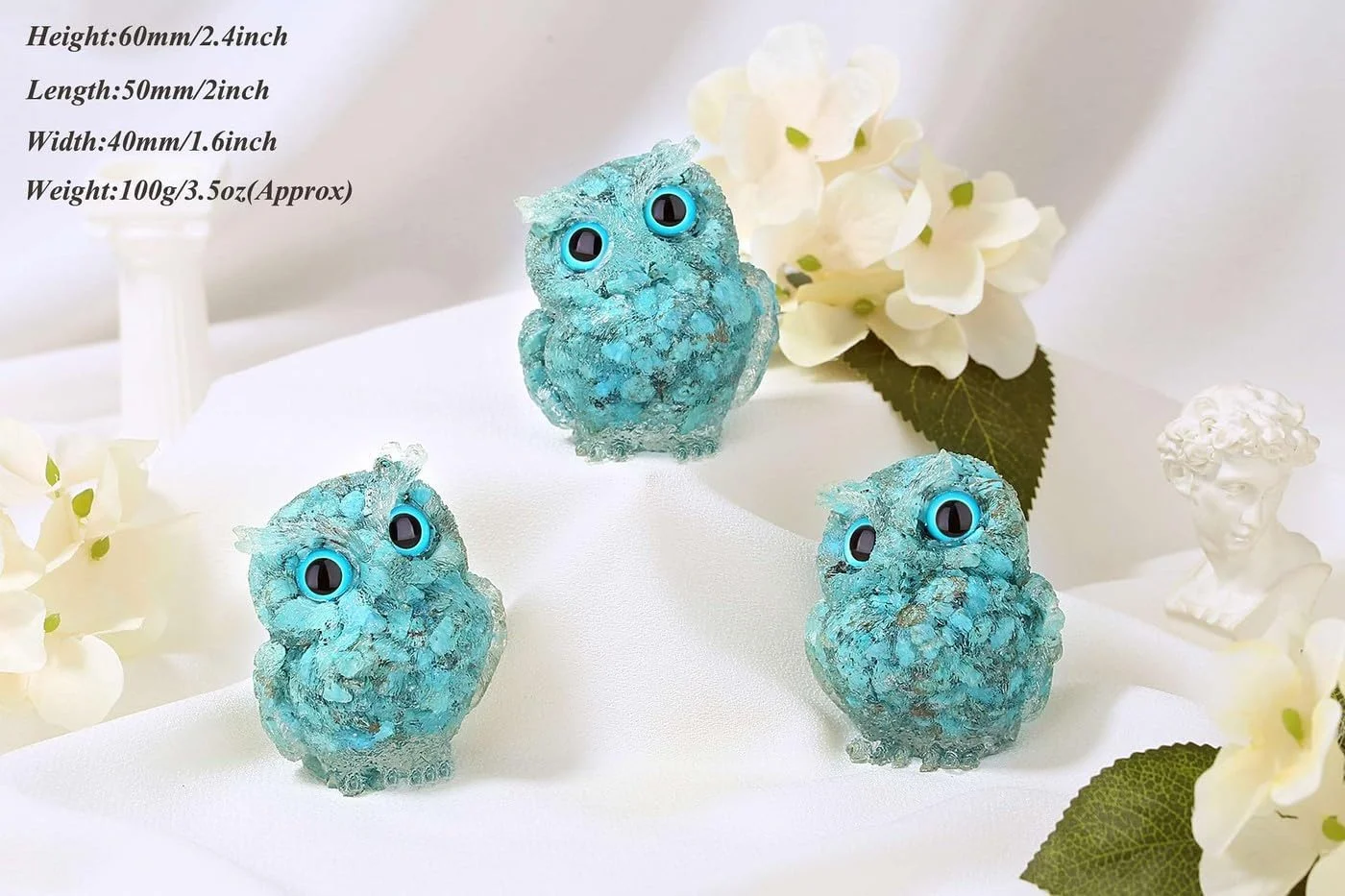 مجسمه جغد تزویق، کریستال شفابخش طبیعی، مجسمه جیبی جغد حیوانات زیبا، سنگ قیمتی انرژی معنوی ریکی، هدیه دکوری میز اتاق کار منزل، برای زنان و مردان