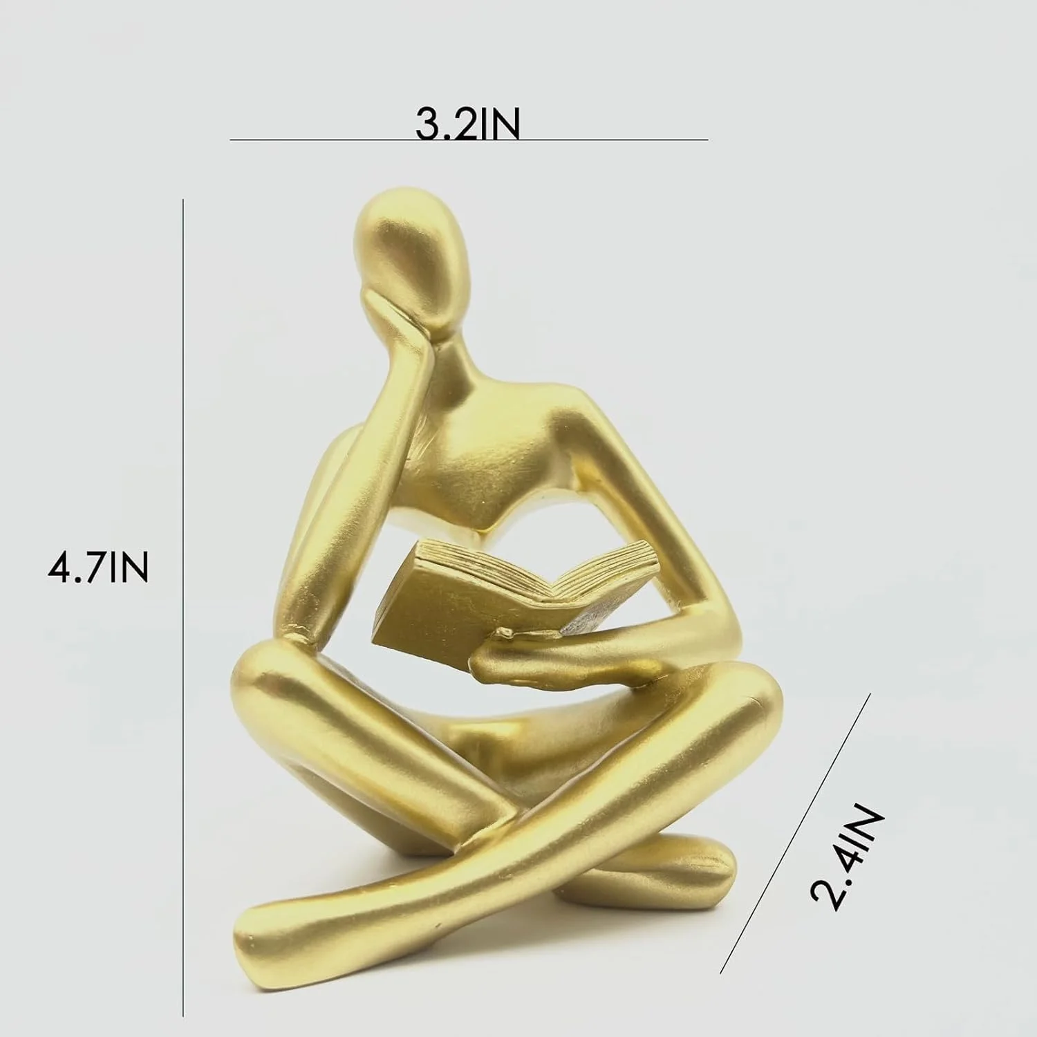 تزویق دکور خانه، مجسمه متفکر طلایی در حال مطالعه، تندیس های مدرن، مجسمه انتزاعی زیبا، ست مجسمه رزینی متفکر برای دکوراسیون منزل، اتاق نشیمن، دفتر، قفسه کتاب، میز (طلایی)