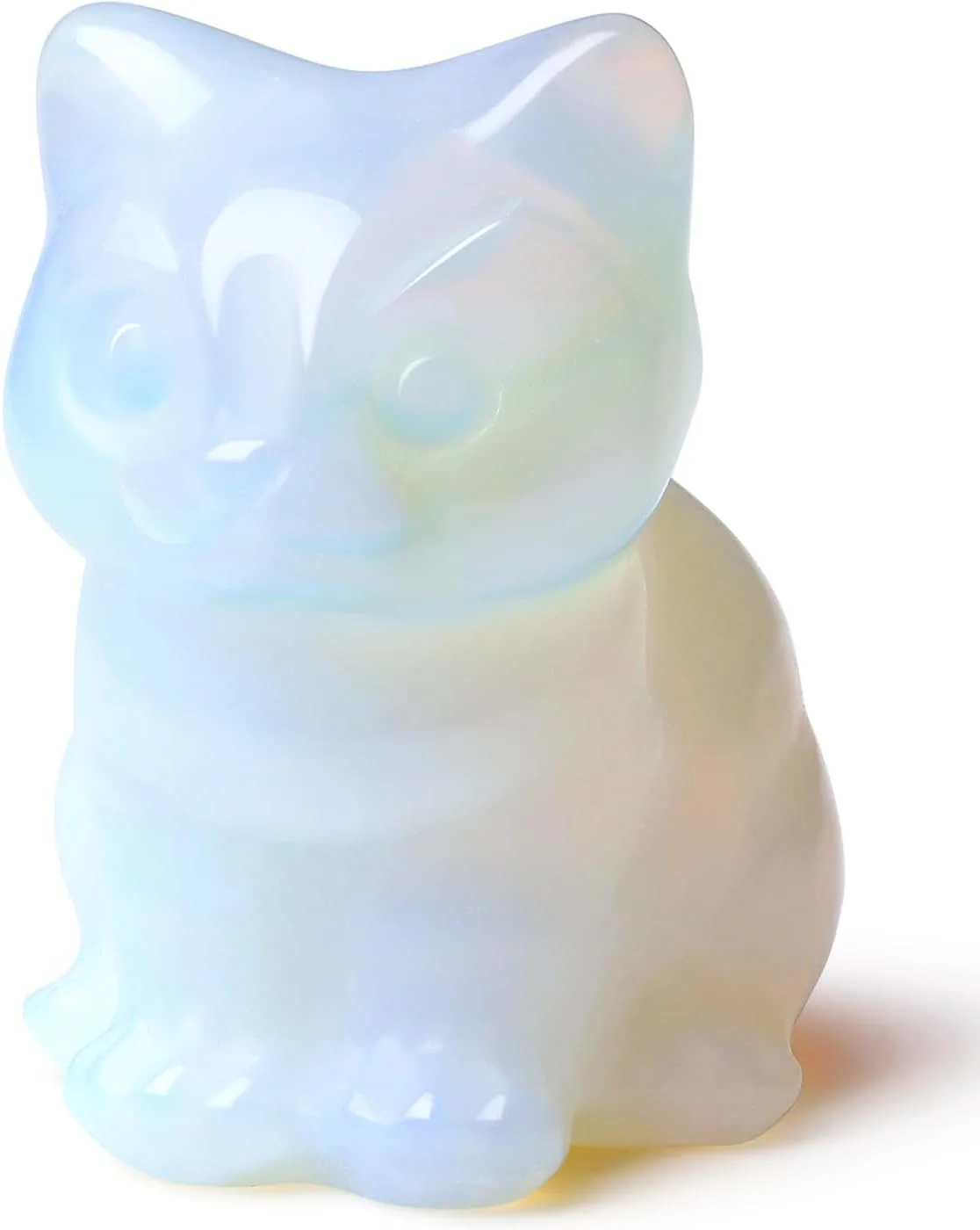 مجسمه گربه اپالیت سفید تزویق، مجسمه گربه نشسته خوش شانس حکاکی شده از سنگ قیمتی طبیعی برای دکور میز اتاق، هدیه برای دوستداران گربه مجسمه گربه اپالیت سفید تزویق، مجسمه گربه نشسته خوش شانس حکاکی شده از سنگ قیمتی طبیعی برای دکور میز اتاق، هدیه برای دوستداران گربه