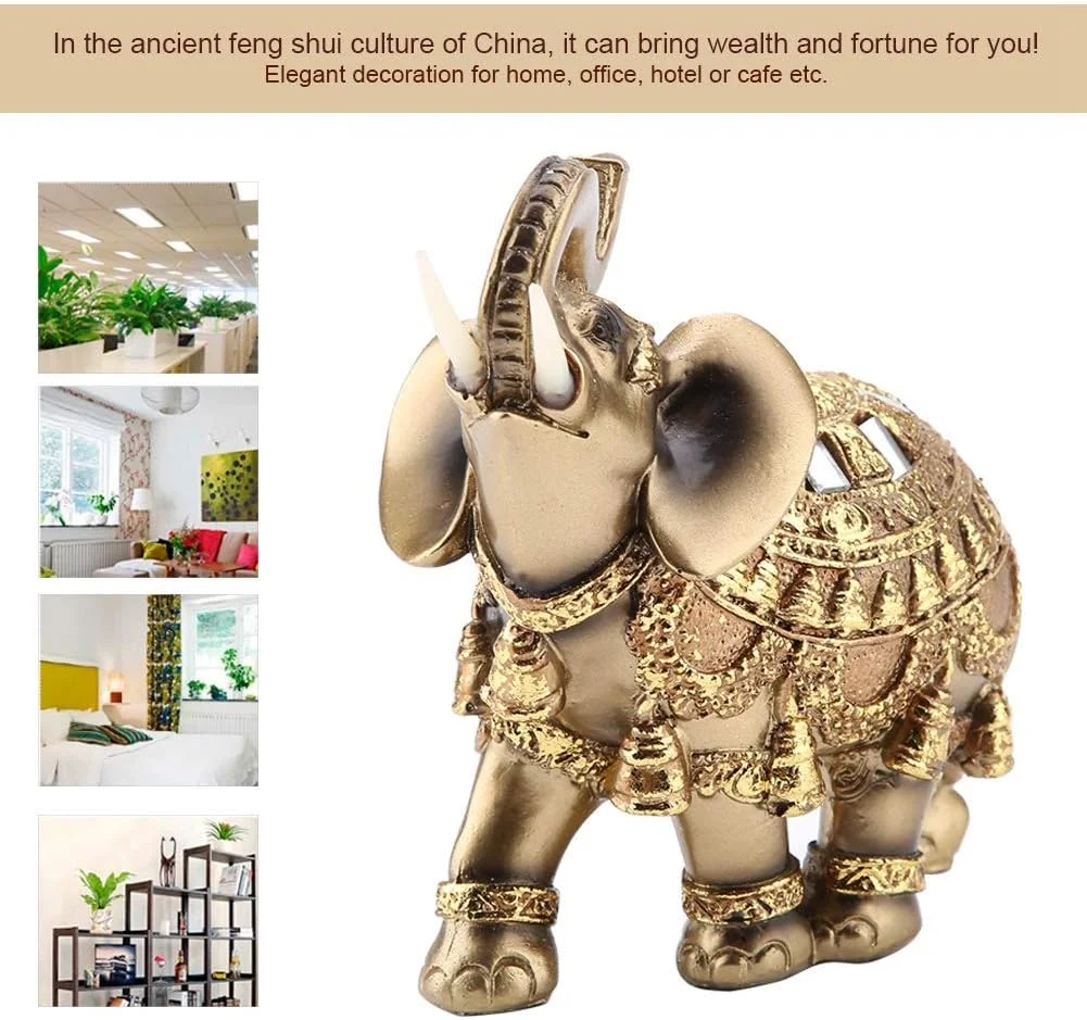 مجسمه فیل طلایی خوش شانس فنگ شویی، دکوری و هدیه (بزرگ طلایی)