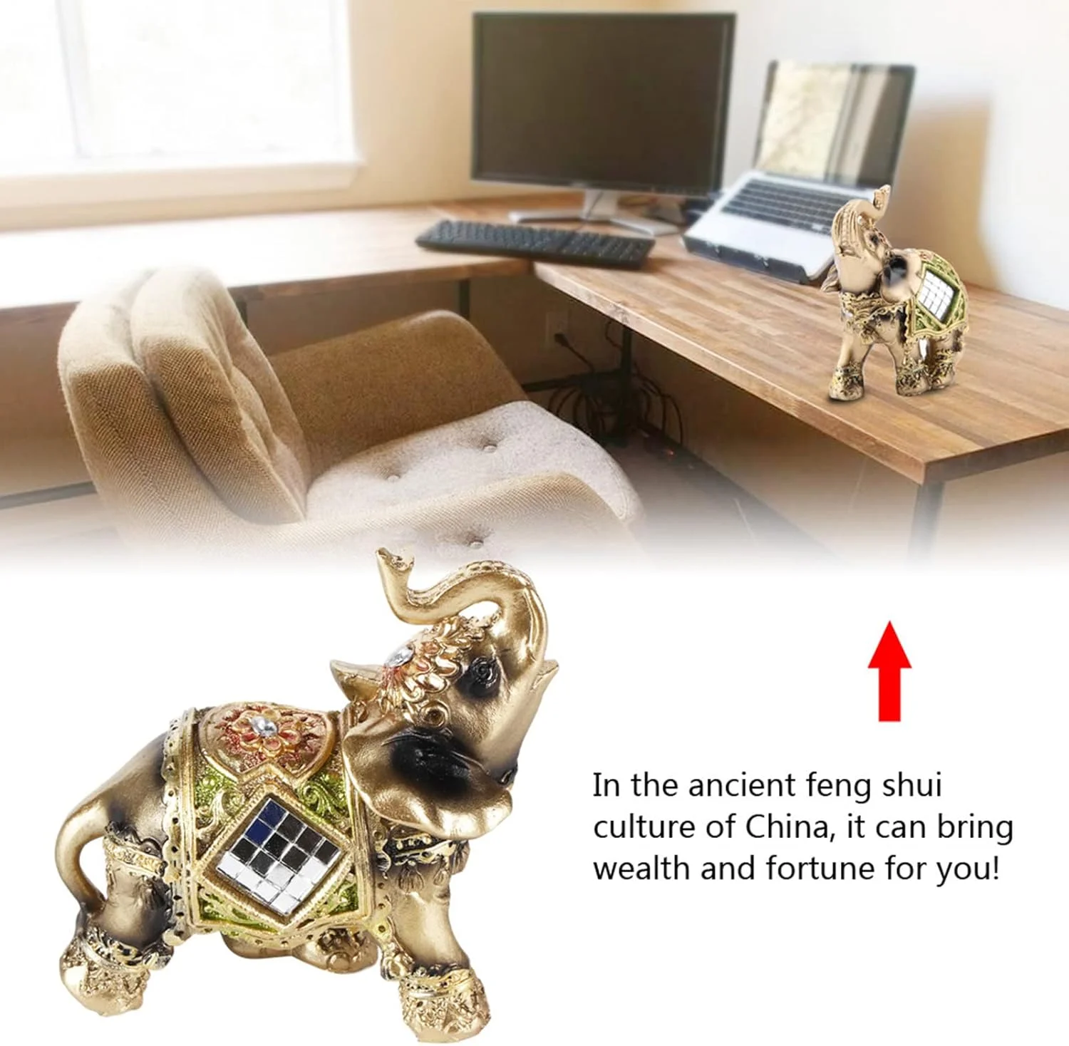 مجسمه فیل سبز خوش شانس فنگ شویی، دکوری و هدیه (شیپور سبز)