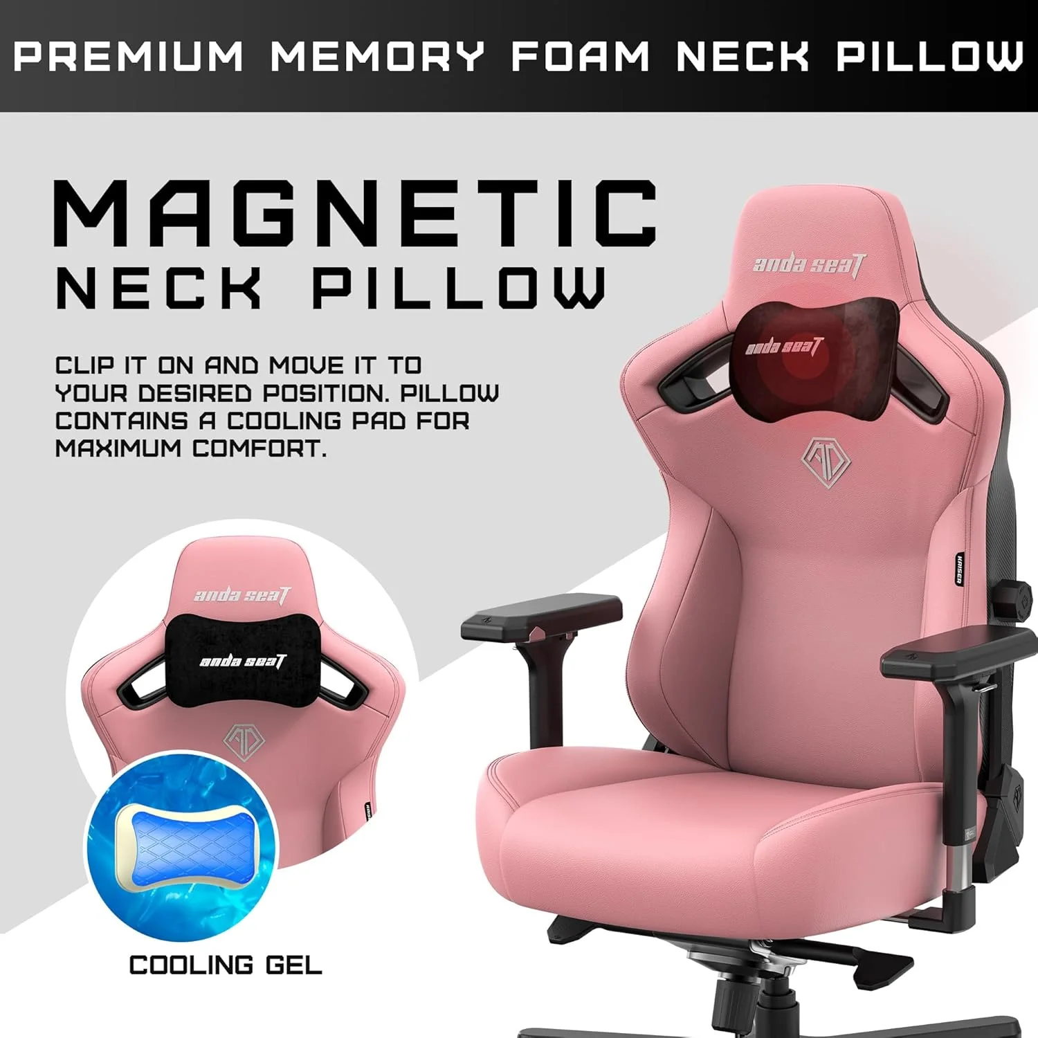 صندلی گیمینگ Anda Seat Kaiser 3 برای بزرگسالان - صندلی های بازی ویدیویی تکیه دار XL، صندلی گیمینگ ارگونومیک چرم PVC، پشتیبانی سنگین گردن و کمر - صندلی های کامپیوتر لوکس صورتی برای خانه و کار