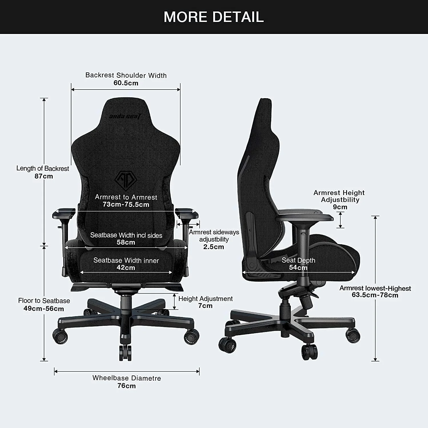 صندلی گیمینگ پارچه ای مشکی Anda Seat T-Pro 2 Pro - صندلی گیمینگ پارچه ای ممتاز، صندلی ارگونومیک میز کار با پشتیبانی گردن و کمر - صندلی های گیمینگ برای بزرگسالان و نوجوانان