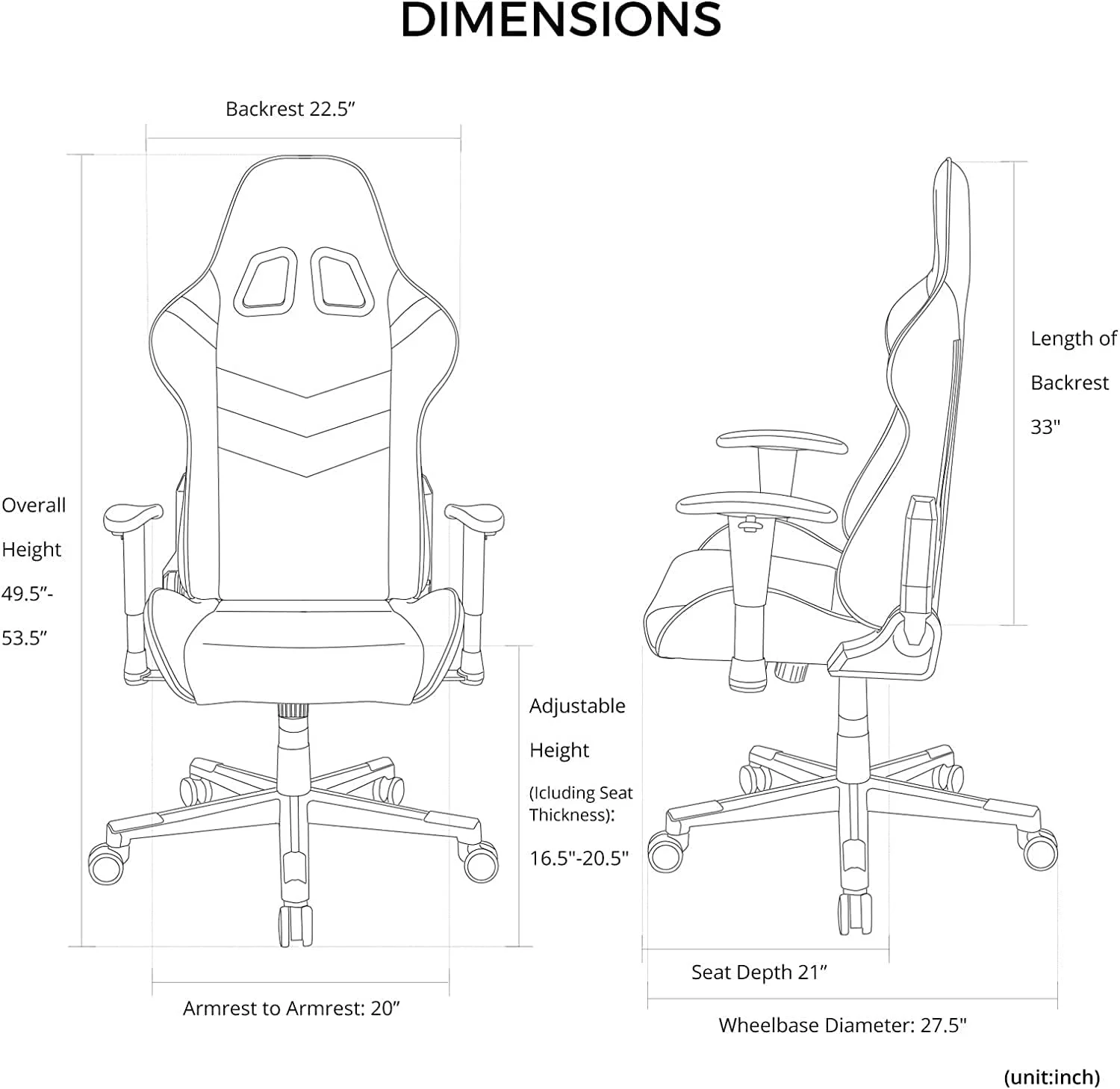 صندلی گیمینگ سری پرنس Dxracer، صندلی کامپیوتر اداری مسابقه ای با چرم PVC مرغوب، با تکیه گاه ارگونومیک سر و کمر، استاندارد، مشکی (نو)