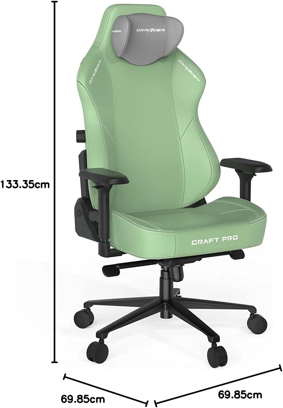 صندلی گیمینگ حرفه ای DXRacer Craft Pro Classic، نشیمنگاه فوق العاده پهن و ضخیم، دسته های قابل تنظیم، روکش محافظ دست ضد نیشگون، زیر سری فوم حافظه دار - سبز