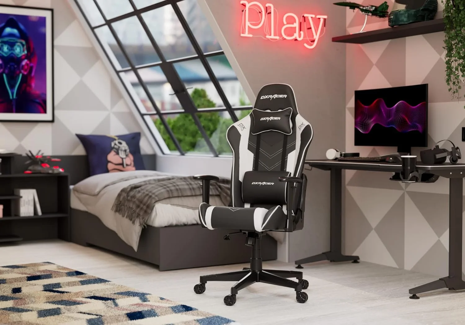 صندلی گیمینگ DXRacer Prince P132 (مدل اصلی)، چرم مصنوعی، مشکی-سفید، تا قد 185 سانتی متر