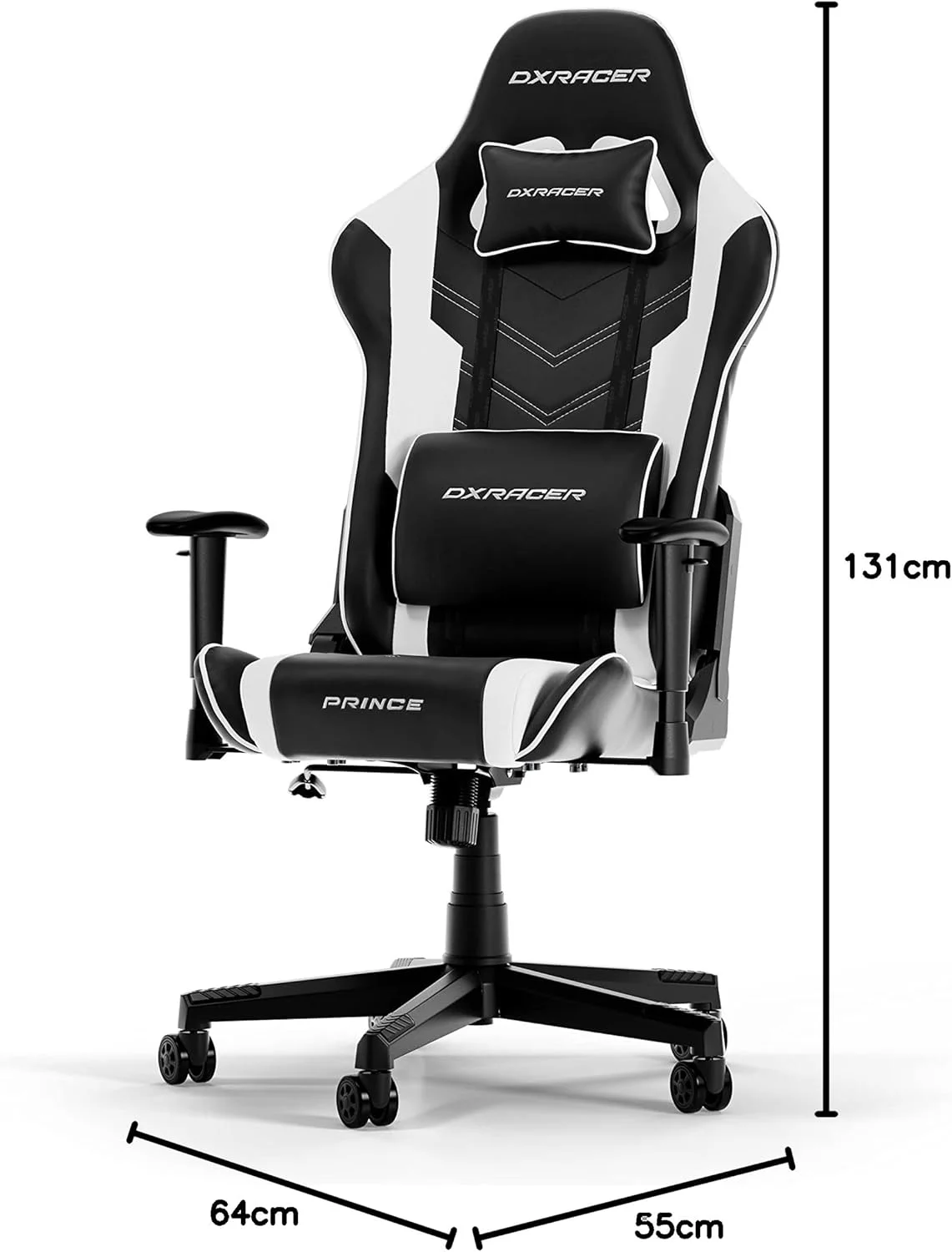 صندلی گیمینگ DXRacer Prince P132 (مدل اصلی)، چرم مصنوعی، مشکی-سفید، تا قد 185 سانتی متر
