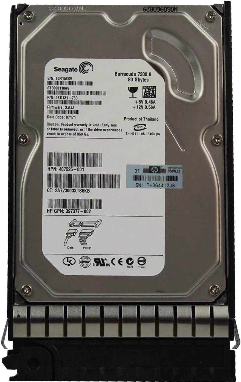 هارد دیسک 80 گیگابایتی 7200 دور در دقیقه 3.5 اینچی SATA برای HP مدل ST3808110AS با شماره قطعه 397551-001 و 391333-002