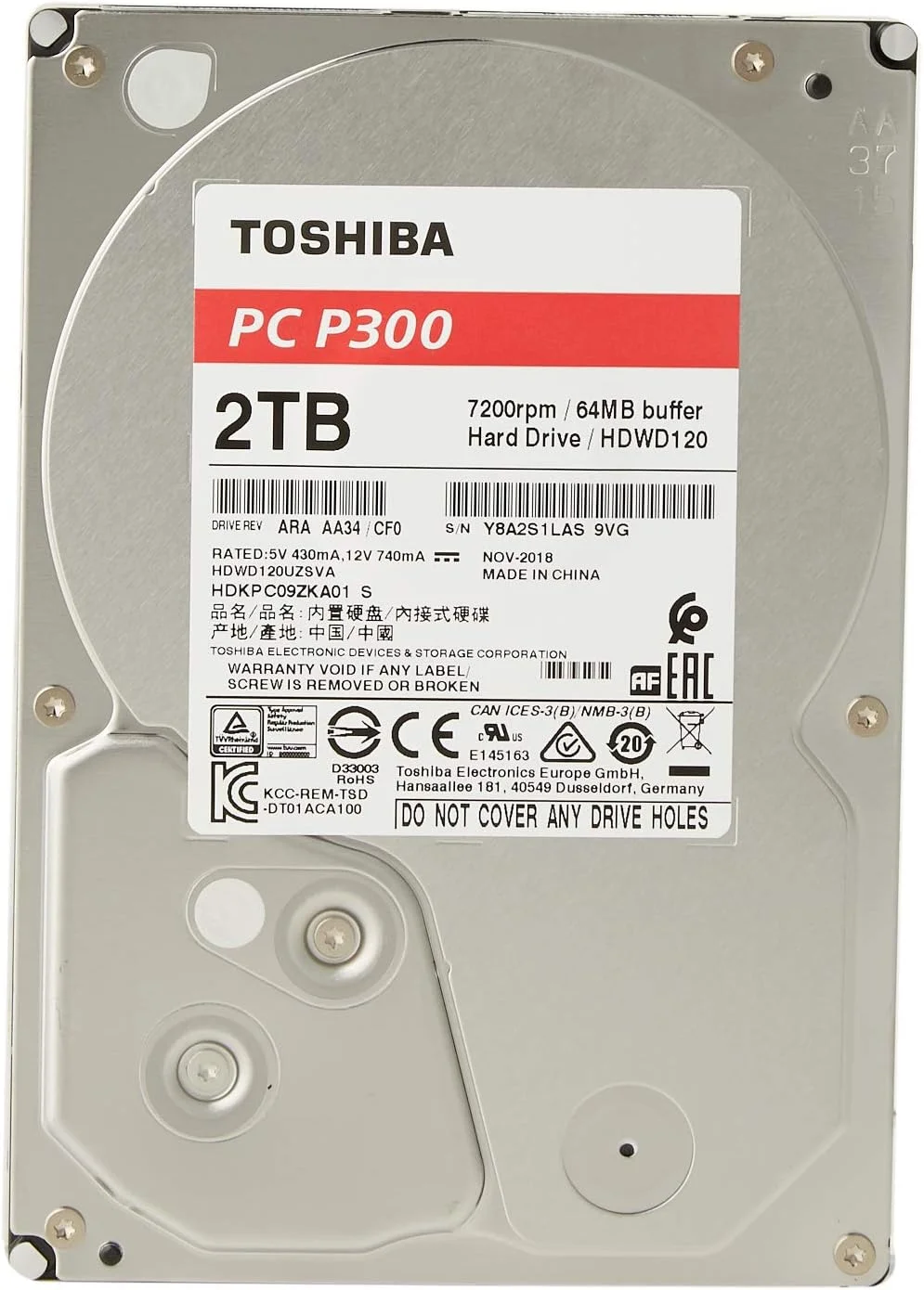 هارد دیسک داخلی 2 ترابایتی توشیبا P300 (8.9 سانتی متر (3.5 اینچ)، SATA) مشکی هارد دیسک داخلی 2 ترابایتی توشیبا P300 (8.9 سانتی متر (3.5 اینچ)، SATA) مشکی