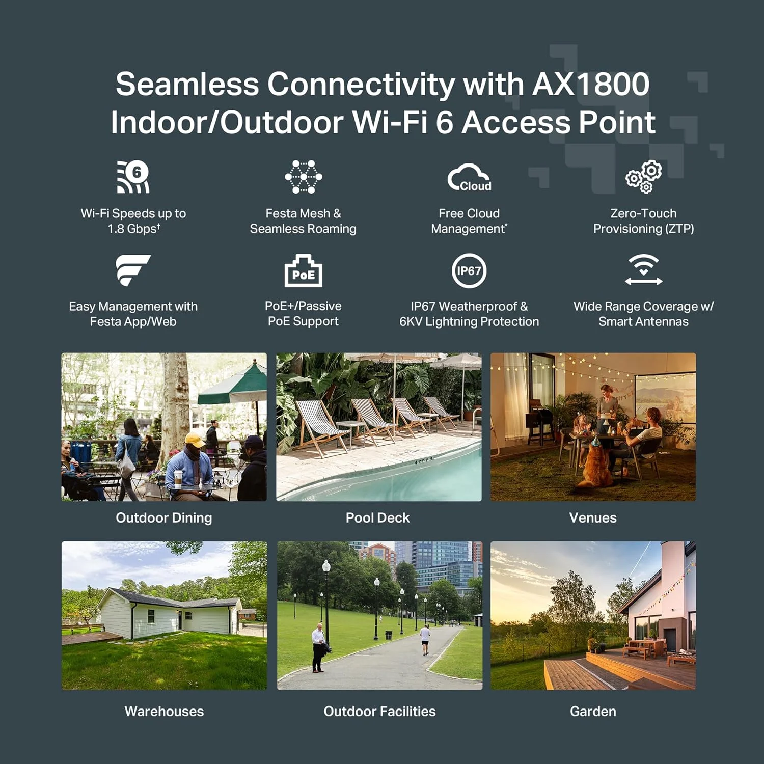 اکسس پوینت بی سیم فضای باز TP-Link Festa | دو بانده AX1800 | مدیریت ابری رایگان Festa | IP65 + محافظت در برابر صاعقه 6 کیلو ولت | تغذیه از طریق PoE، انژکتور PoE شامل | شبکه خود سازماندهی (F61-Outdoor) اکسس پوینت بی سیم فضای باز TP-Link Festa | دو بانده AX1800 | مدیریت ابری رایگان Festa | IP65 + محافظت در برابر صاعقه 6 کیلو ولت | تغذیه از طریق PoE، انژکتور PoE شامل | شبکه خود سازماندهی (F61-Outdoor)