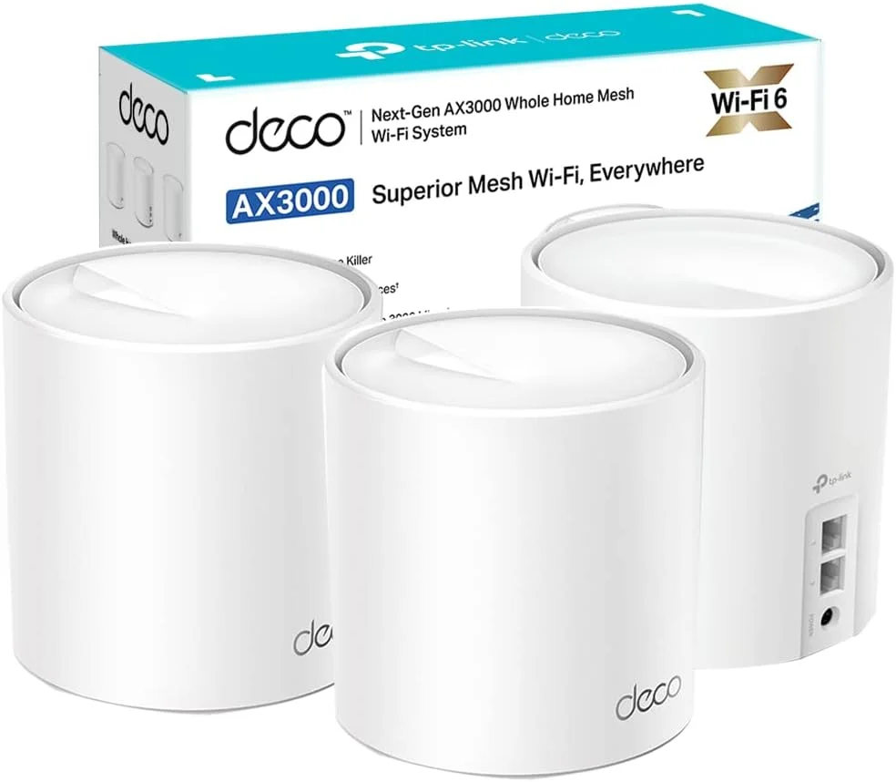 سیستم وای-فای مش TP-Link Deco X60 AX3000 برای پوشش کل خانه، پوشش تا 650 متر مربع، پردازنده چهار هسته ای 1 گیگاهرتزی، سازگار با آمازون الکسا، امنیت HomeShield، بسته 3 عددی