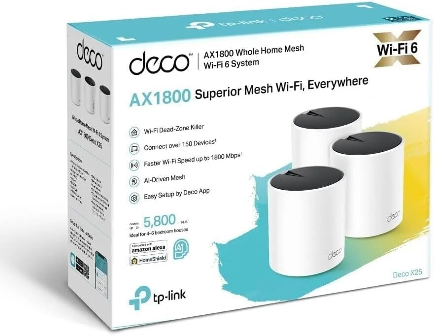 سیستم وای فای 6 مش TP-Link Deco X25 AX1800 برای پوشش کامل خانه، 2 پورت، 2.4 گیگاهرتز/5 گیگاهرتز سیستم وای فای 6 مش TP-Link Deco X25 AX1800 برای پوشش کامل خانه، 2 پورت، 2.4 گیگاهرتز/5 گیگاهرتز