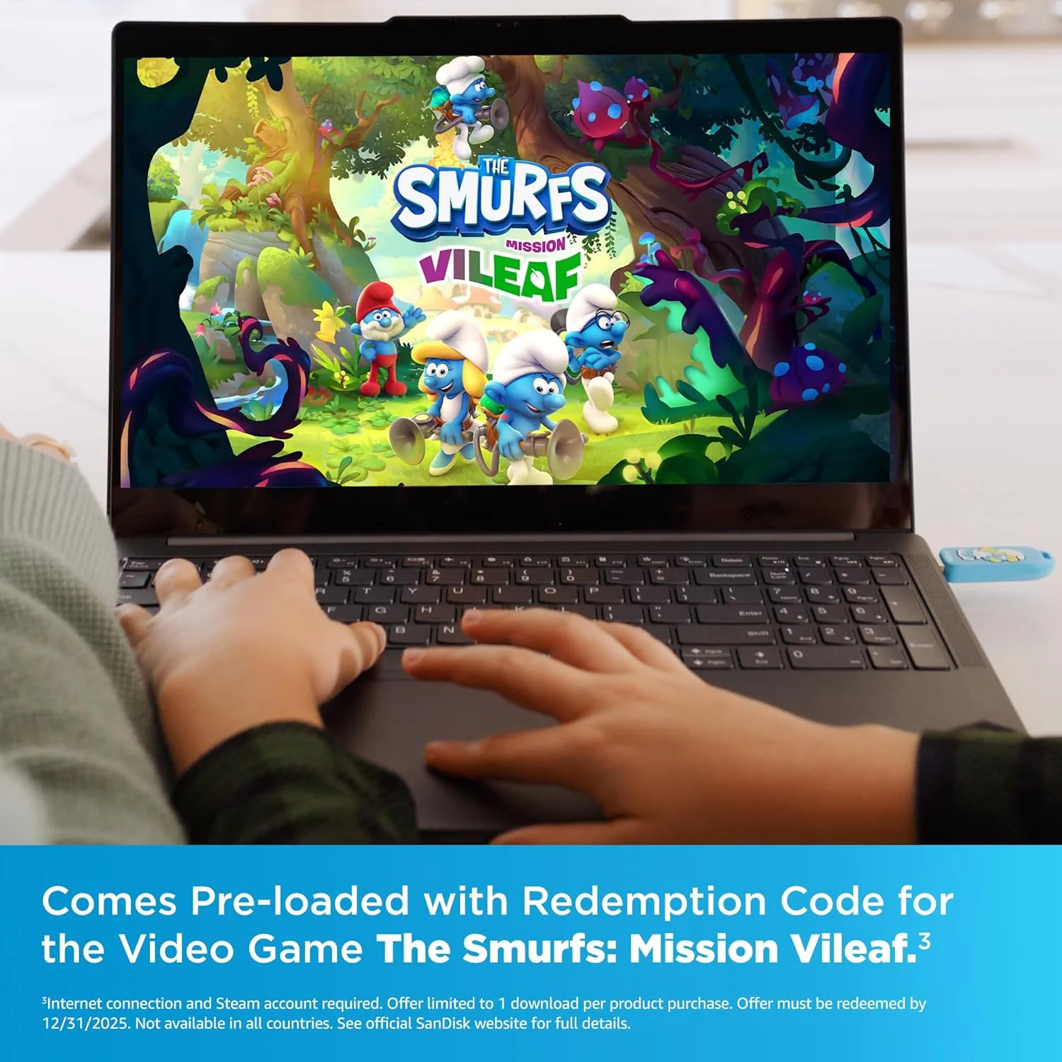 فلش مموری 256 گیگابایتی طرح اسمورف ها، مدل اسمورفت - سرعت تا 130 مگابایت بر ثانیه، USB Type-A، مناسب کنسول های بازی و کامپیوتر - SDCZIS-256G-G46