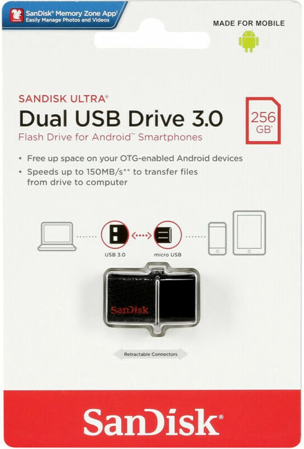 فلش مموری دوگانه سن دیسک Ultra با USB 3.0 ظرفیت 256 گیگابایت رنگ مشکی مدل SDDD2-256G-GAM46