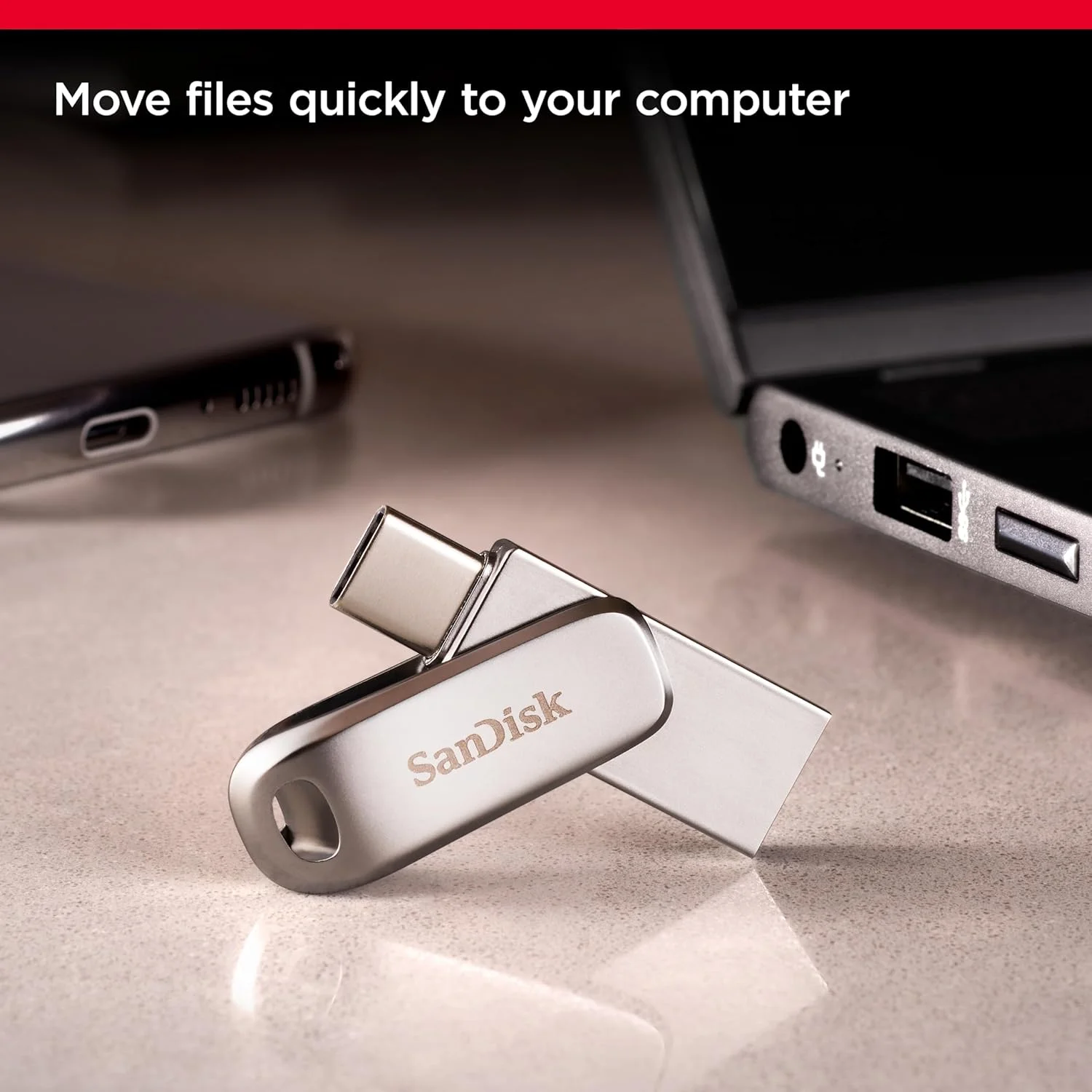 فلش مموری دوگانه SanDisk Ultra Luxe با ظرفیت 1 ترابایت و رابط USB Type-C - سرعت تا 400 مگابایت بر ثانیه - مدل SDDDC4-1T00-GAM46