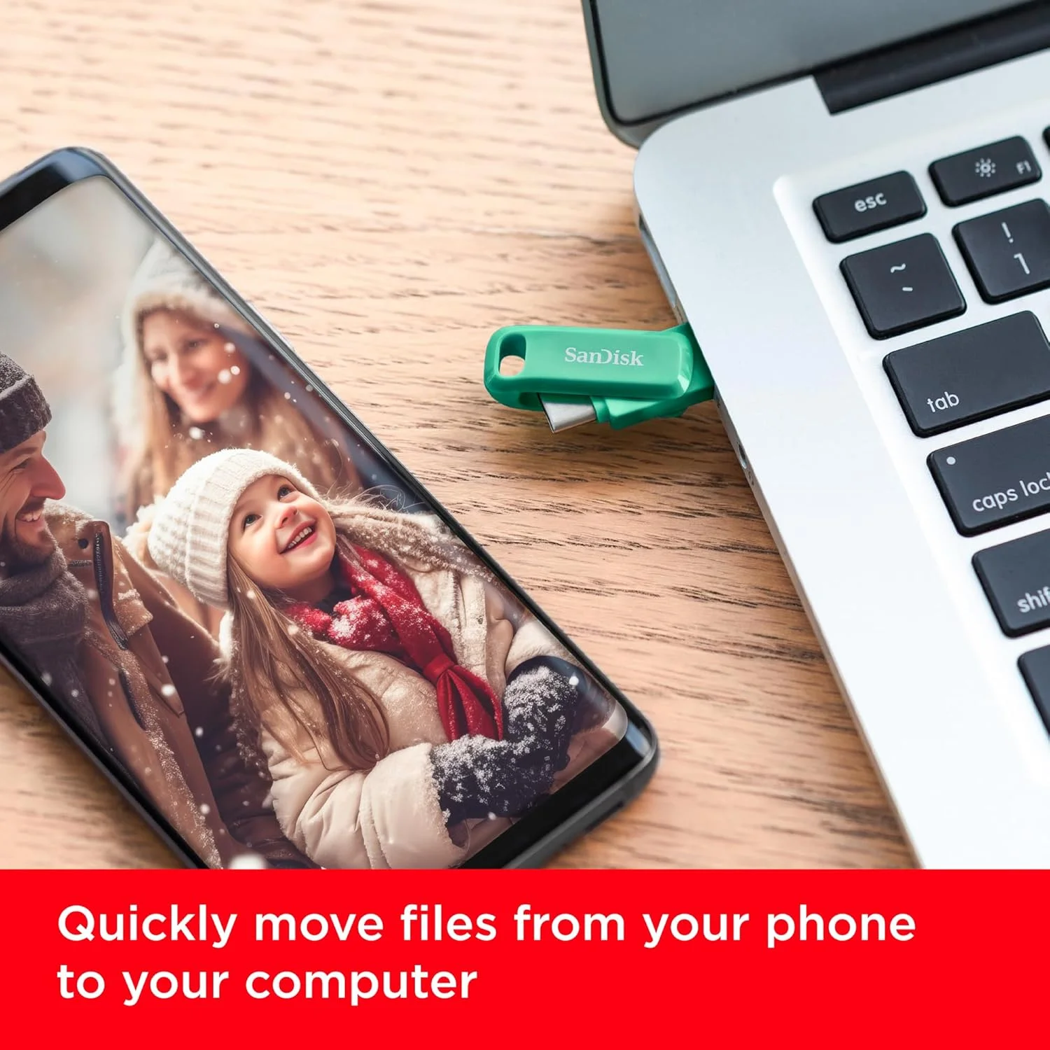 فلش مموری 1 ترابایتی سن‌دیسک Ultra Dual Drive Go USB C، فلش مموری USB C برای گوشی هوشمند اندروید، سرعت انتقال تا 400 مگابایت بر ثانیه، کانکتورهای برگشت‌پذیر USB Type-C و USB Type-A، سبز