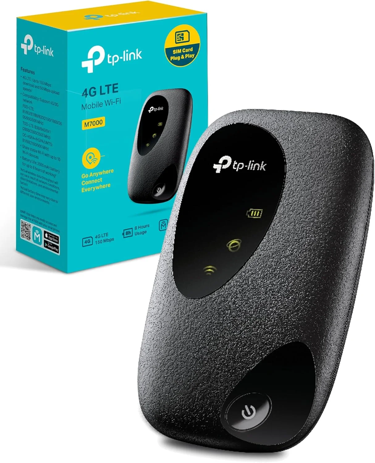 مودم همراه 4G+ TP-Link M7000، وای فای مسافرتی قابل حمل، دانگل هات اسپات وای فای موبایل LTE-Advanced Cat4 آنلاک شده با قیمت مناسب، اسلات سیم کارت، سازگاری جهانی بالا، مدیریت آسان برنامه