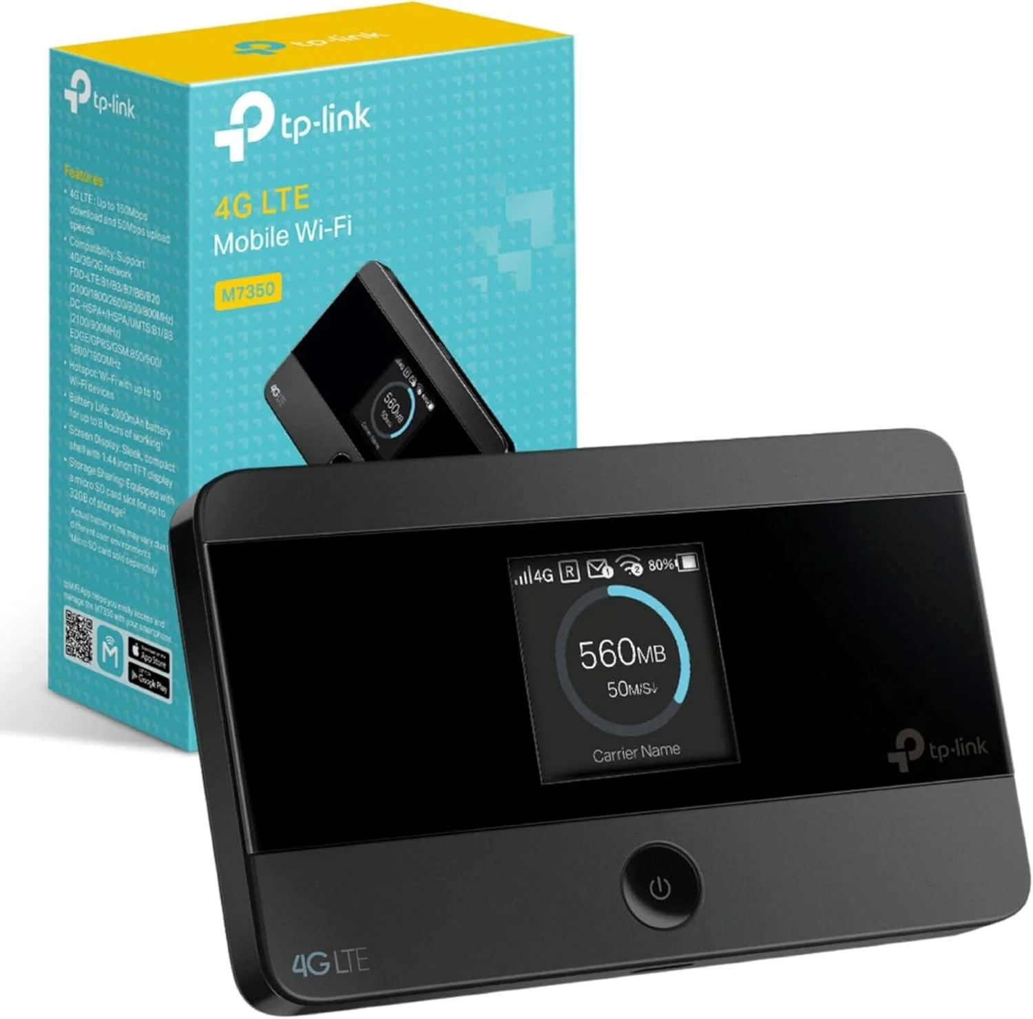 مودم همراه 4G TP-Link مدل MiFi M7350، هات اسپات موبایل وای فای LTE Cat4، دانگل اینترنت 150 مگابیت بر ثانیه، سازگاری جهانی، تا 8 ساعت عمر باتری، نمایشگر LED، مدیریت آسان با اپلیکیشن