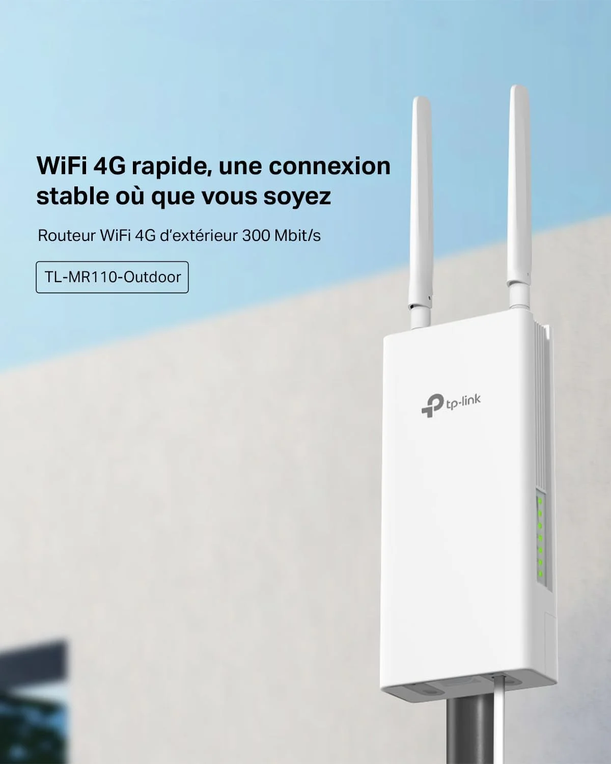 روتر وای فای بیرونی TP-Link TL-MR110 با سیم کارت برای فضای باز، 4G Cat4 300Mbps، IP65، 1 پورت WAN/LAN (PoE In)، آنتن های LTE قابل جدا شدن، برق PoE/DC، نصب روی میله، نصب روی دیوار و پنجره روتر وای فای بیرونی TP-Link TL-MR110 با سیم کارت برای فضای باز، 4G Cat4 300Mbps، IP65، 1 پورت WAN/LAN (PoE In)، آنتن های LTE قابل جدا شدن، برق PoE/DC، نصب روی میله، نصب روی دیوار و پنجره