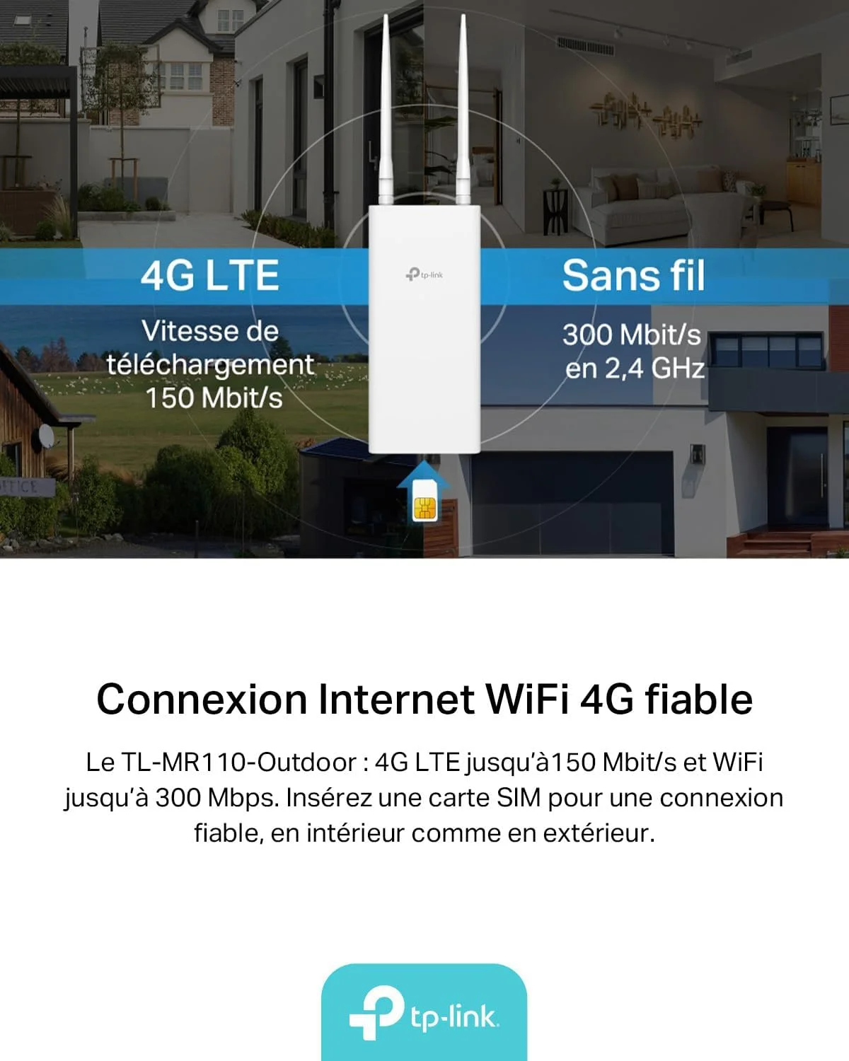 روتر وای فای بیرونی TP-Link TL-MR110 با سیم کارت برای فضای باز، 4G Cat4 300Mbps، IP65، 1 پورت WAN/LAN (PoE In)، آنتن های LTE قابل جدا شدن، برق PoE/DC، نصب روی میله، نصب روی دیوار و پنجره روتر وای فای بیرونی TP-Link TL-MR110 با سیم کارت برای فضای باز، 4G Cat4 300Mbps، IP65، 1 پورت WAN/LAN (PoE In)، آنتن های LTE قابل جدا شدن، برق PoE/DC، نصب روی میله، نصب روی دیوار و پنجره