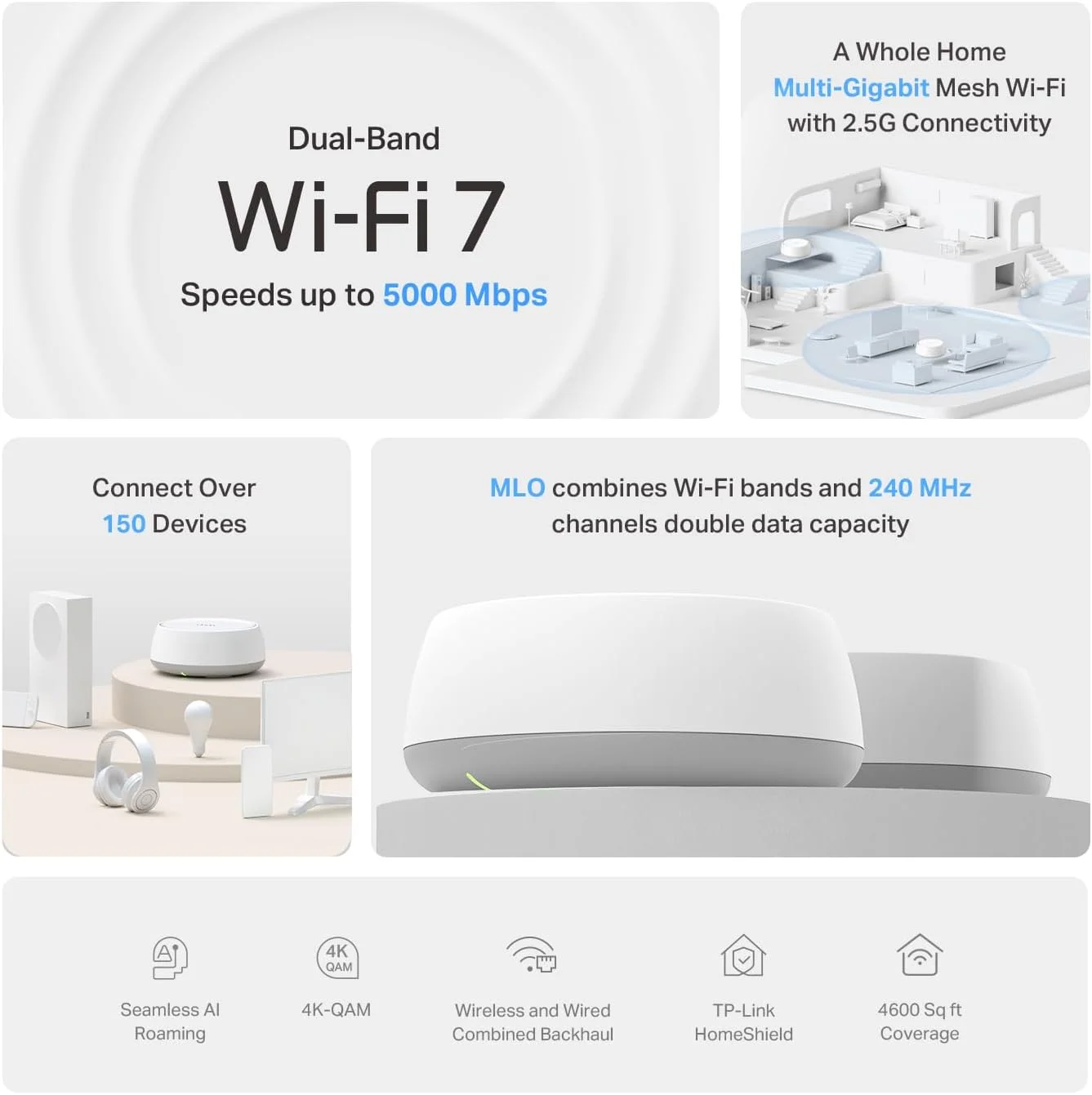 سیستم وای فای مش دو بانده TP-Link BE5000 وای فای 7 (Deco BE25) | 4-جریانی 5 گیگابیت بر ثانیه | کانال های 240 مگاهرتز | پوشش تا 4,600 فوت مربع | 2 پورت 2.5G بک هال سیمی | VPN، MLO، هوش مصنوعی-Roaming، HomeShield (بسته 2 عددی) سیستم وای فای مش دو بانده TP-Link BE5000 وای فای 7 (Deco BE25) | 4-جریانی 5 گیگابیت بر ثانیه | کانال های 240 مگاهرتز | پوشش تا 4,600 فوت مربع | 2 پورت 2.5G بک هال سیمی | VPN، MLO، هوش مصنوعی-Roaming، HomeShield (بسته 2 عددی)