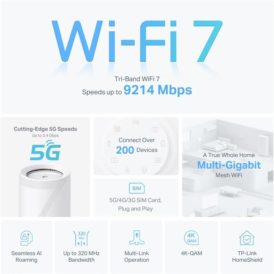 سیستم Wi-Fi 7 مش تری-باند TP-Link 5G BE9300 برای کل خانه | لذت بردن از شبکه 5G در همه جا | سازگاری جهانی | بکهال ترکیبی بیسیم و سیمی | TP-Link HomeShield - Deco BE65-5G (تک عددی) سیستم Wi-Fi 7 مش تری-باند TP-Link 5G BE9300 برای کل خانه | لذت بردن از شبکه 5G در همه جا | سازگاری جهانی | بکهال ترکیبی بیسیم و سیمی | TP-Link HomeShield - Deco BE65-5G (تک عددی)
