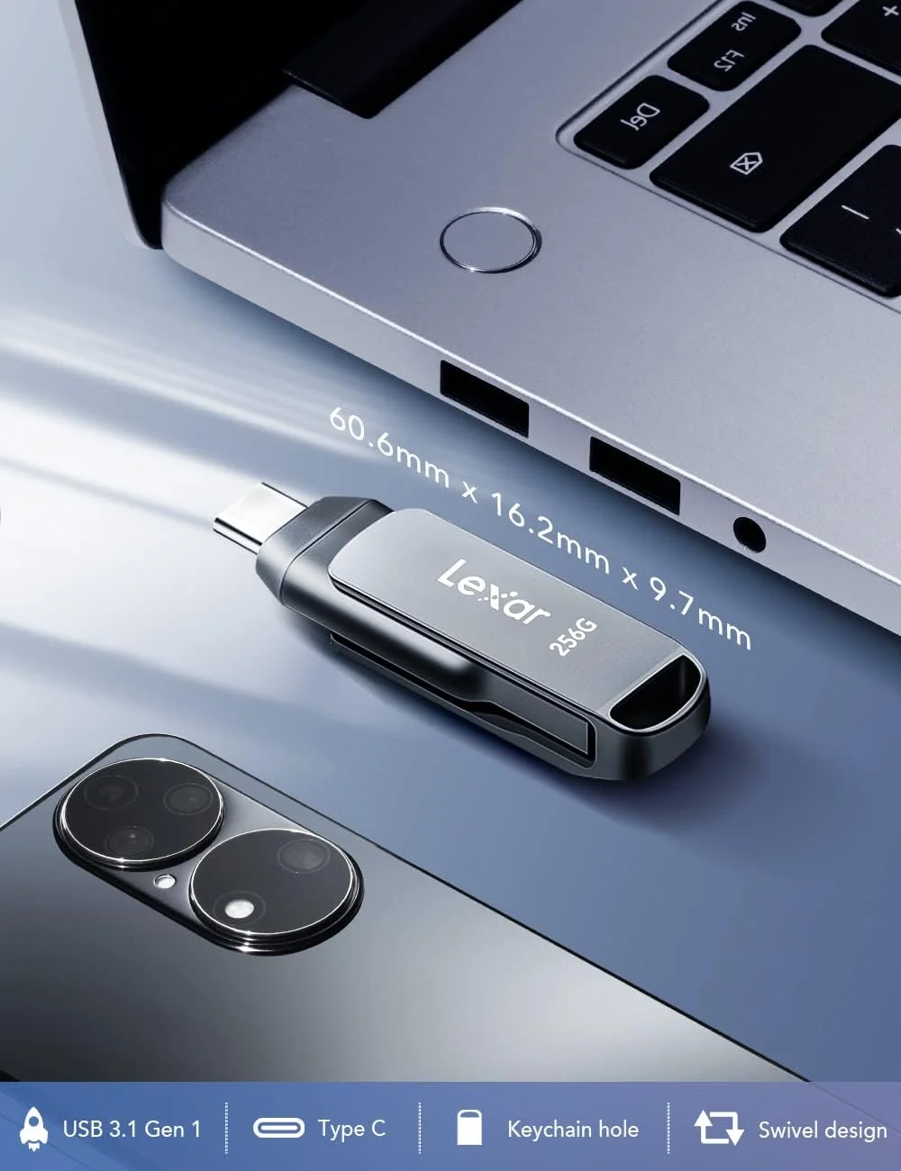 فلش مموری 256 گیگابایتی Lexar USB 3.1، فلش درایو USB-A و USB C با سرعت خواندن تا 130 مگابایت بر ثانیه، فلش درایو Type-C با طراحی چرخشی، درایو جامپ برای USB3.0/USB2.0، مموری استیک برای دستگاه های اندرویدی/تبلت/لپ تاپ/کامپیوتر/تلفن فلش مموری 256 گیگابایتی Lexar USB 3.1، فلش درایو USB-A و USB C با سرعت خواندن تا 130 مگابایت بر ثانیه، فلش درایو Type-C با طراحی چرخشی، درایو جامپ برای USB3.0/USB2.0، مموری استیک برای دستگاه های اندرویدی/تبلت/لپ تاپ/کامپیوتر/تلفن