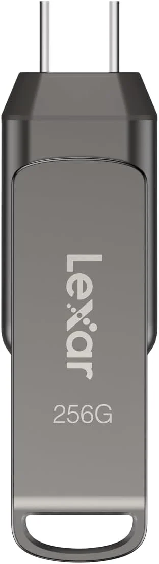 فلش درایو دوگانه لکسار JumpDrive D400 با ظرفیت 256 گیگابایت، USB 3.2 Type-C و Type-A، برای افزایش فضای ذخیره سازی و پشتیبان گیری از عکس، تا 130 مگابایت بر ثانیه، بدنه فلزی و طراحی چرخشی، تیتانیومی (LJDD400256G-BNQNU)