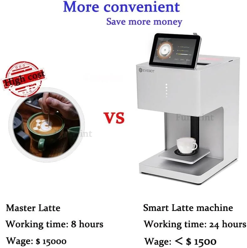 دستگاه چاپگر سه بعدی طرح لاته EVEBOT، دستگاه اتوماتیک نوشیدنی ها با قابلیت اتصال WIFI و کارتریج های جوهر با گرید ایمنی