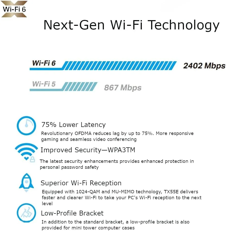 کارت شبکه وای فای 6 دو بانده TP-Link Archer TX55E AX3000Mbps بلوتوث 5.2 PCIe با دو آنتن و هیت سینک تخصصی برای کامپیوتر، 1024-QAM و تاخیر بسیار کم، پشتیبانی از ویندوز 10/11 (64 بیتی) کارت شبکه وای فای 6 دو بانده TP-Link Archer TX55E AX3000Mbps بلوتوث 5.2 PCIe با دو آنتن و هیت سینک تخصصی برای کامپیوتر، 1024-QAM و تاخیر بسیار کم، پشتیبانی از ویندوز 10/11 (64 بیتی)
